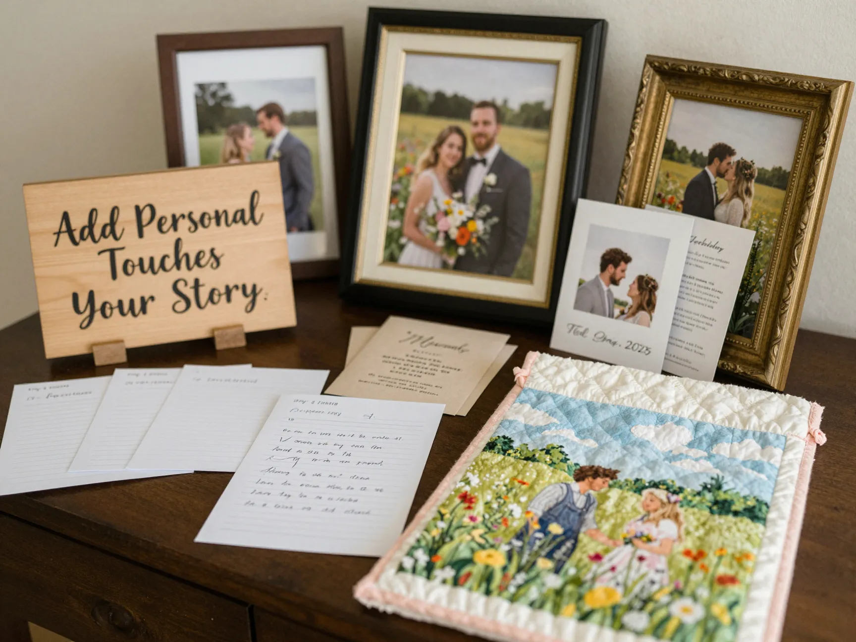 Add personal touches that tell your story memory table wooden sign seed favors