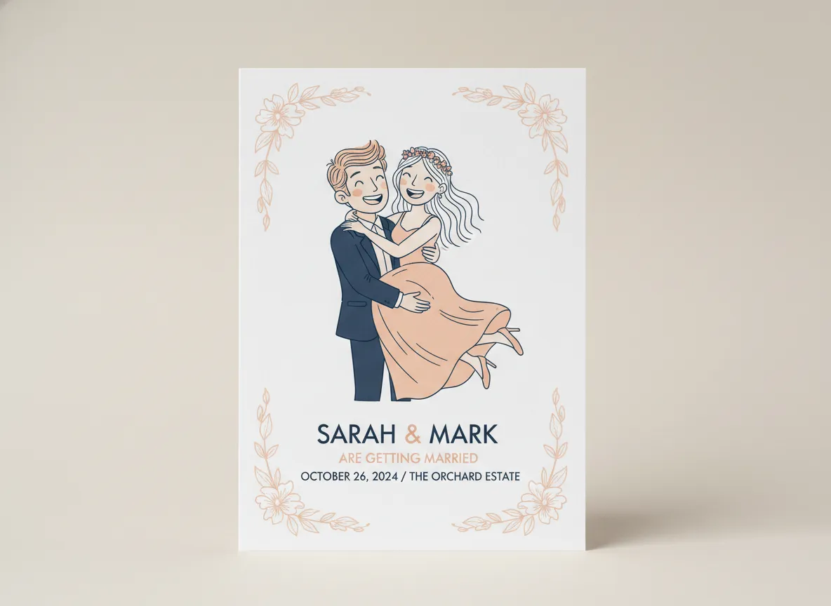 Personalized illustrated portrait wedding invitation custom couple art