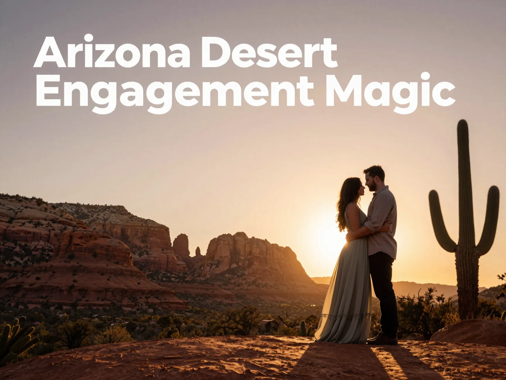 Sedona cathedral rock golden hour couple silhouette saguaro cactus sunset