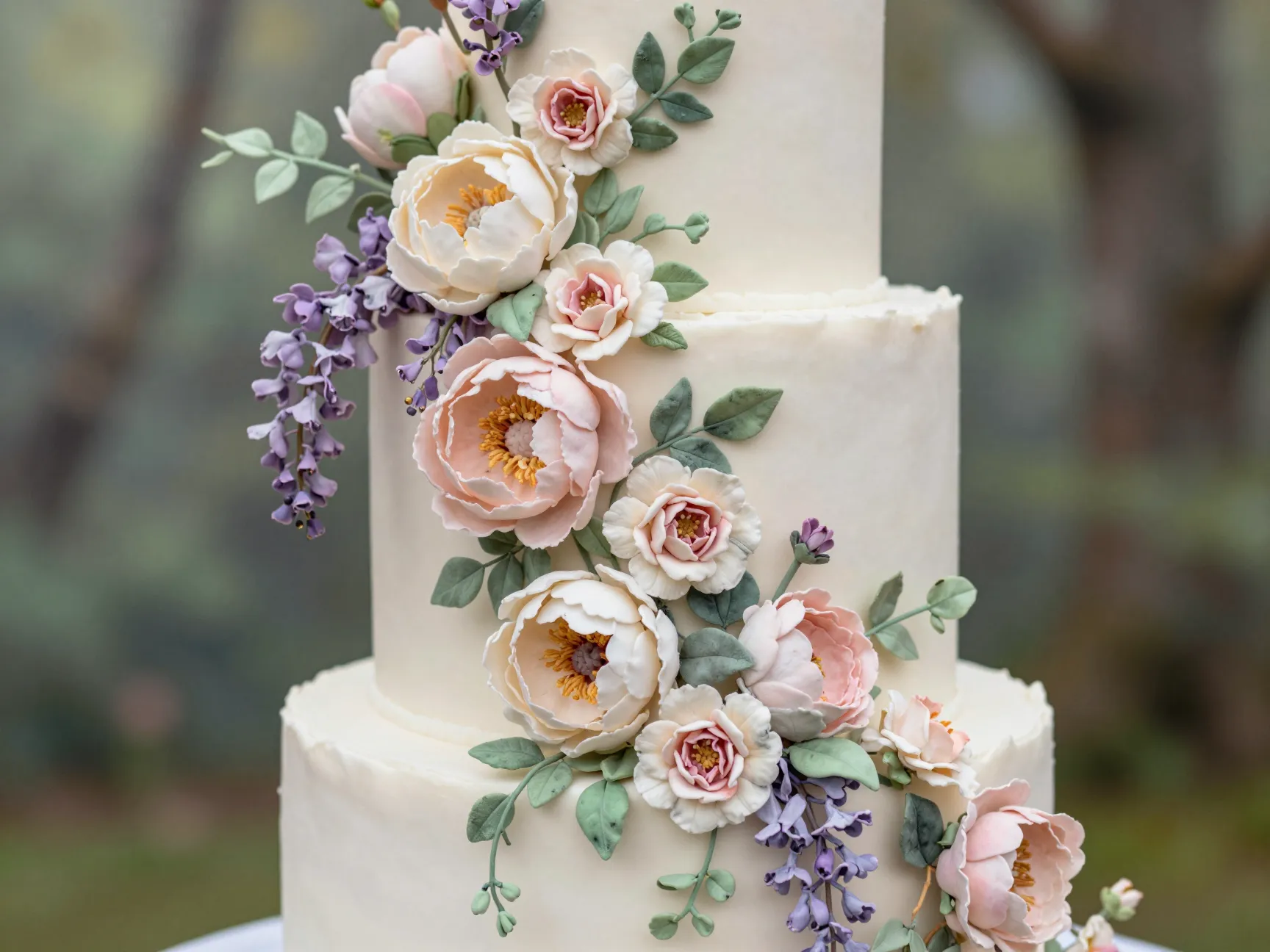 Bridgerton inspired garden romance wedding cake floral cascade