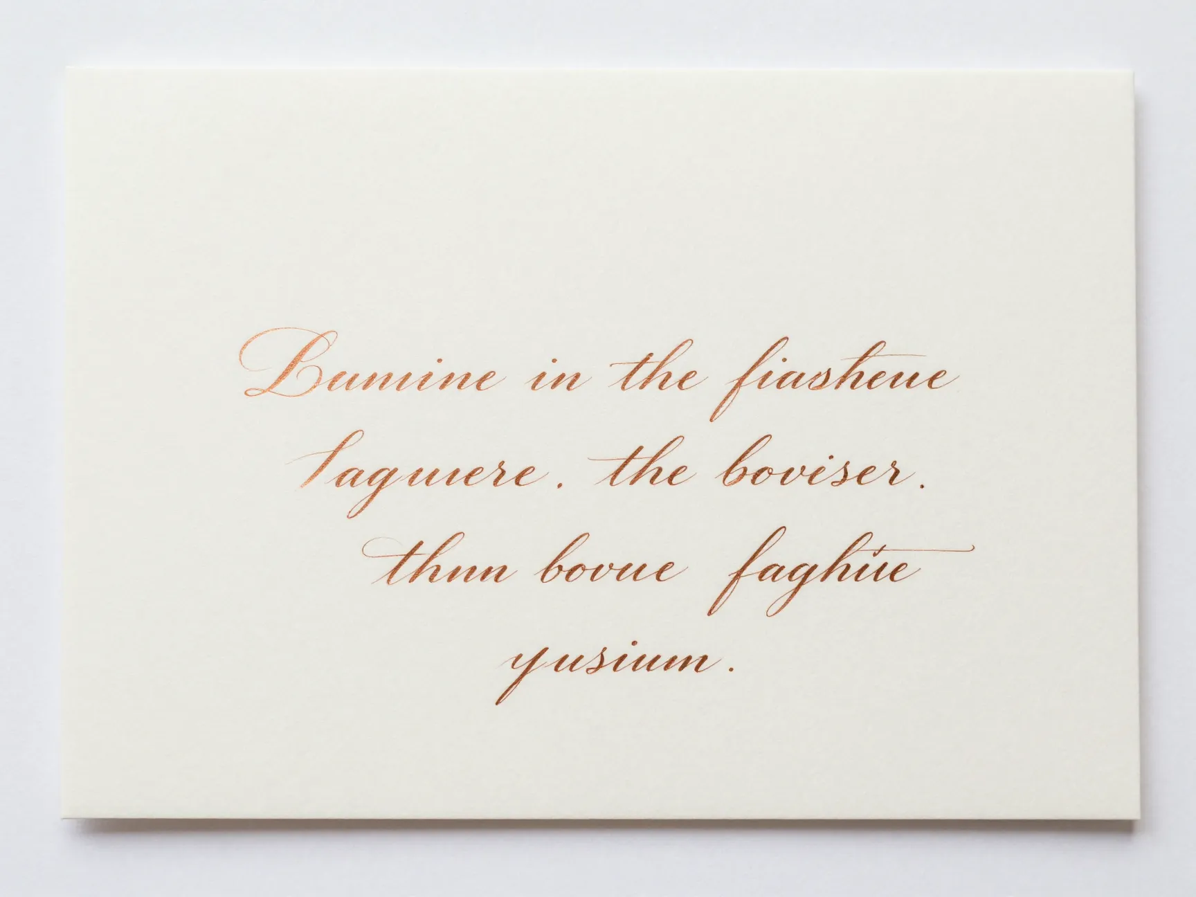Formal calligraphic copperplate script on cream card invitation