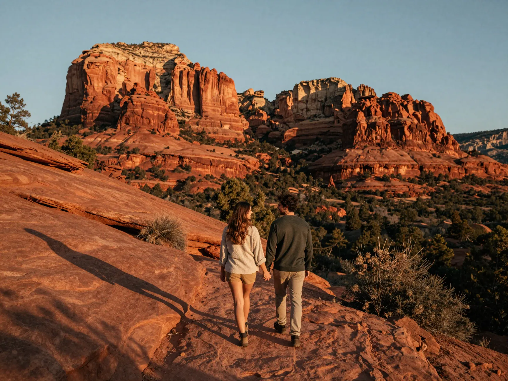 Sedona cathedral rock red sandstone engagement couple hiking trail
