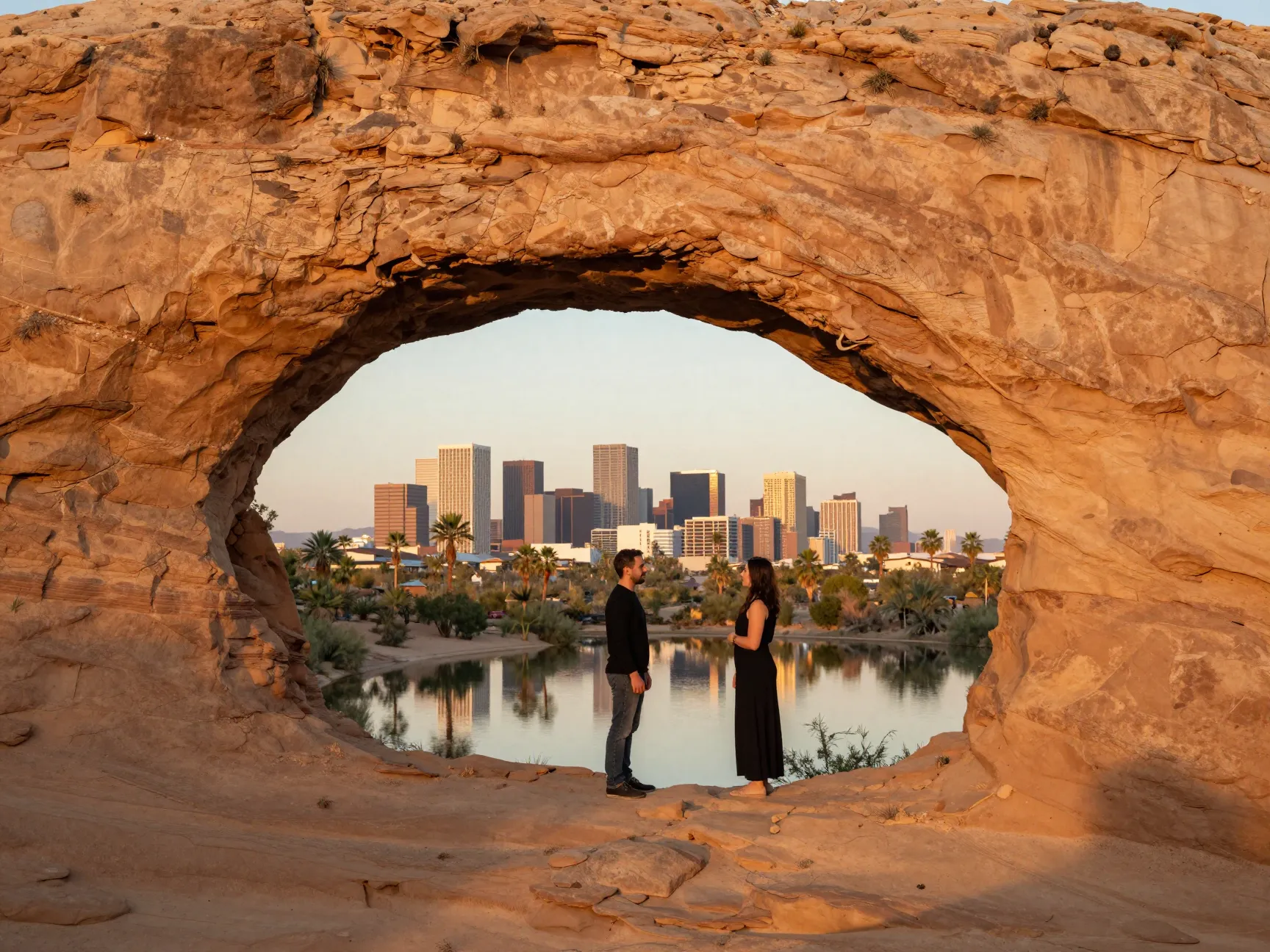 Papago park phoenix desert urban skyline hole in the rock