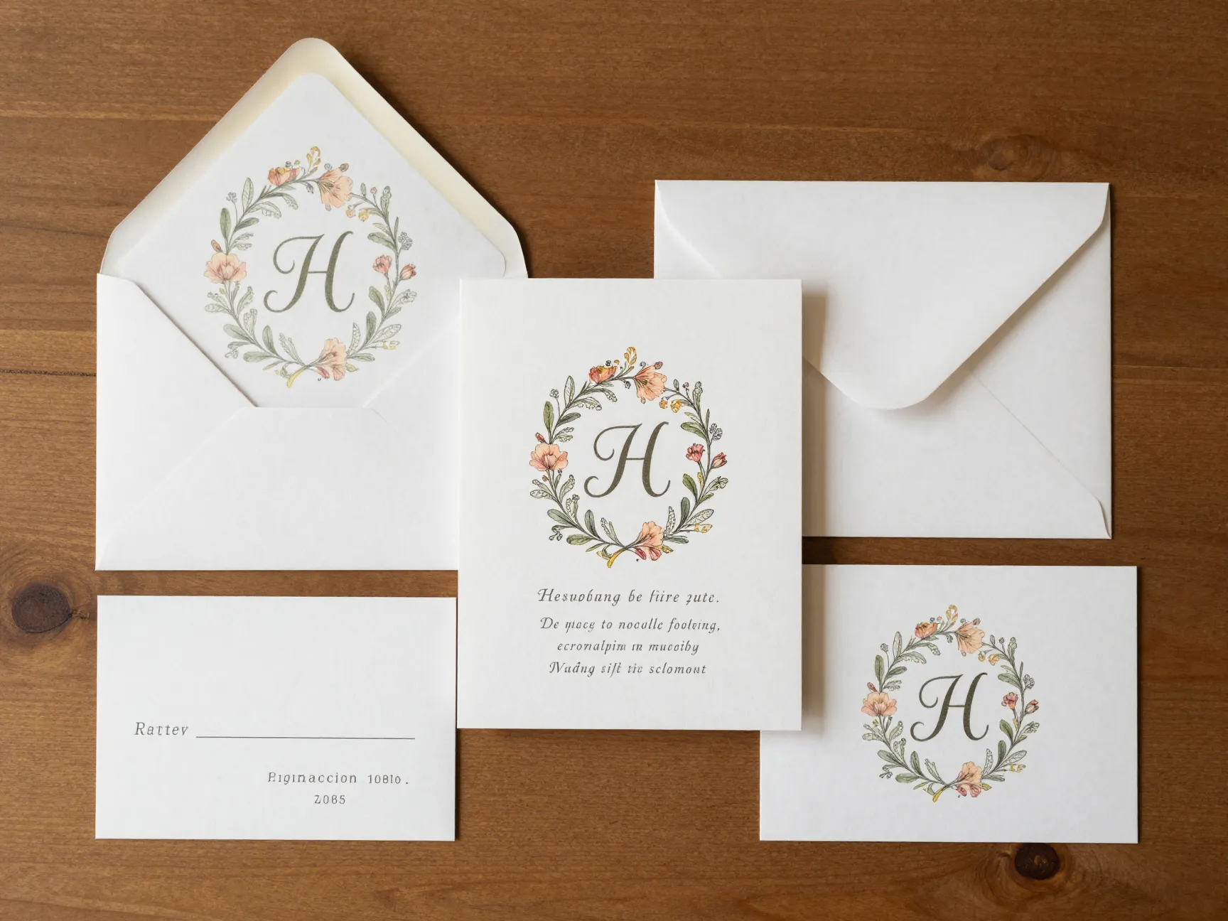 Personalized monogram crest with florals invitation suite
