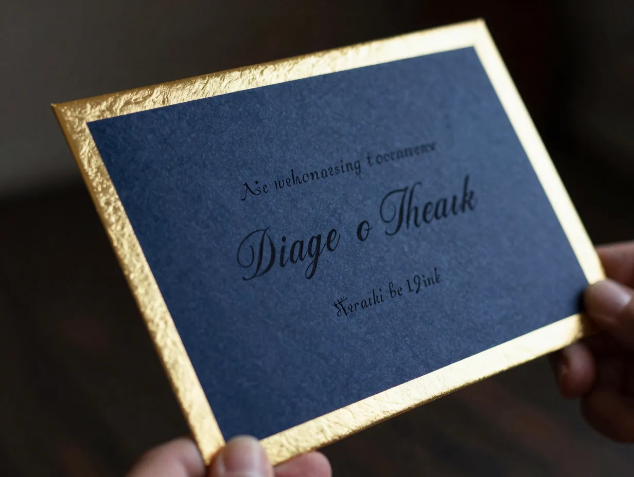 Gold foil gilded edges on navy cardstock luxury invitation