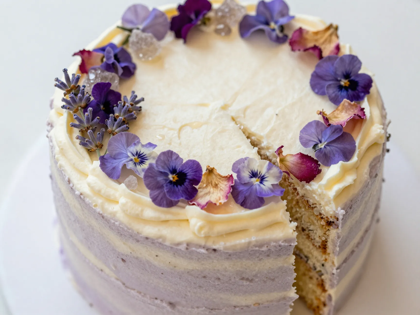 Romantic lavender honey wedding cake edible floral decoration