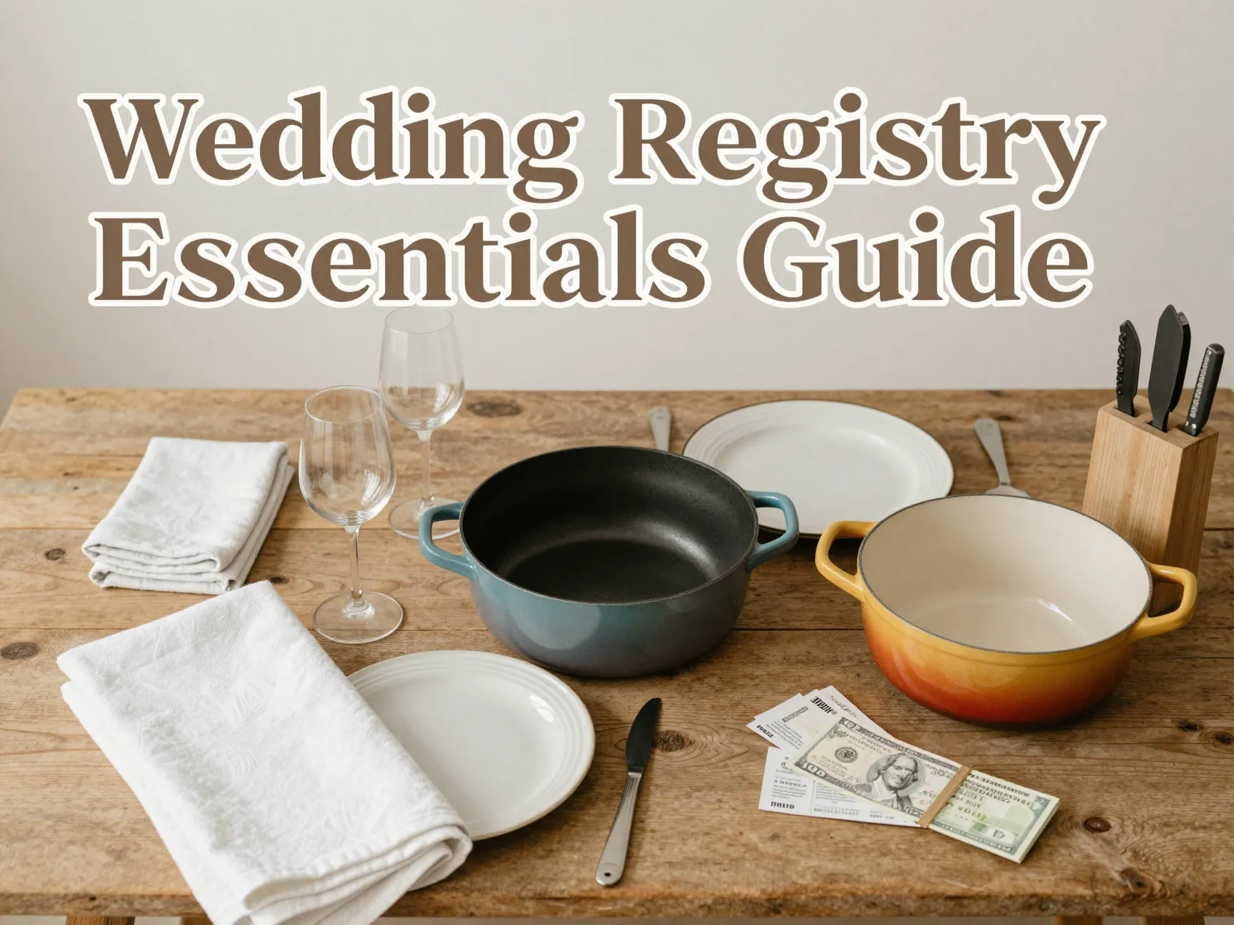 Curated wedding registry flat lay essential items guide