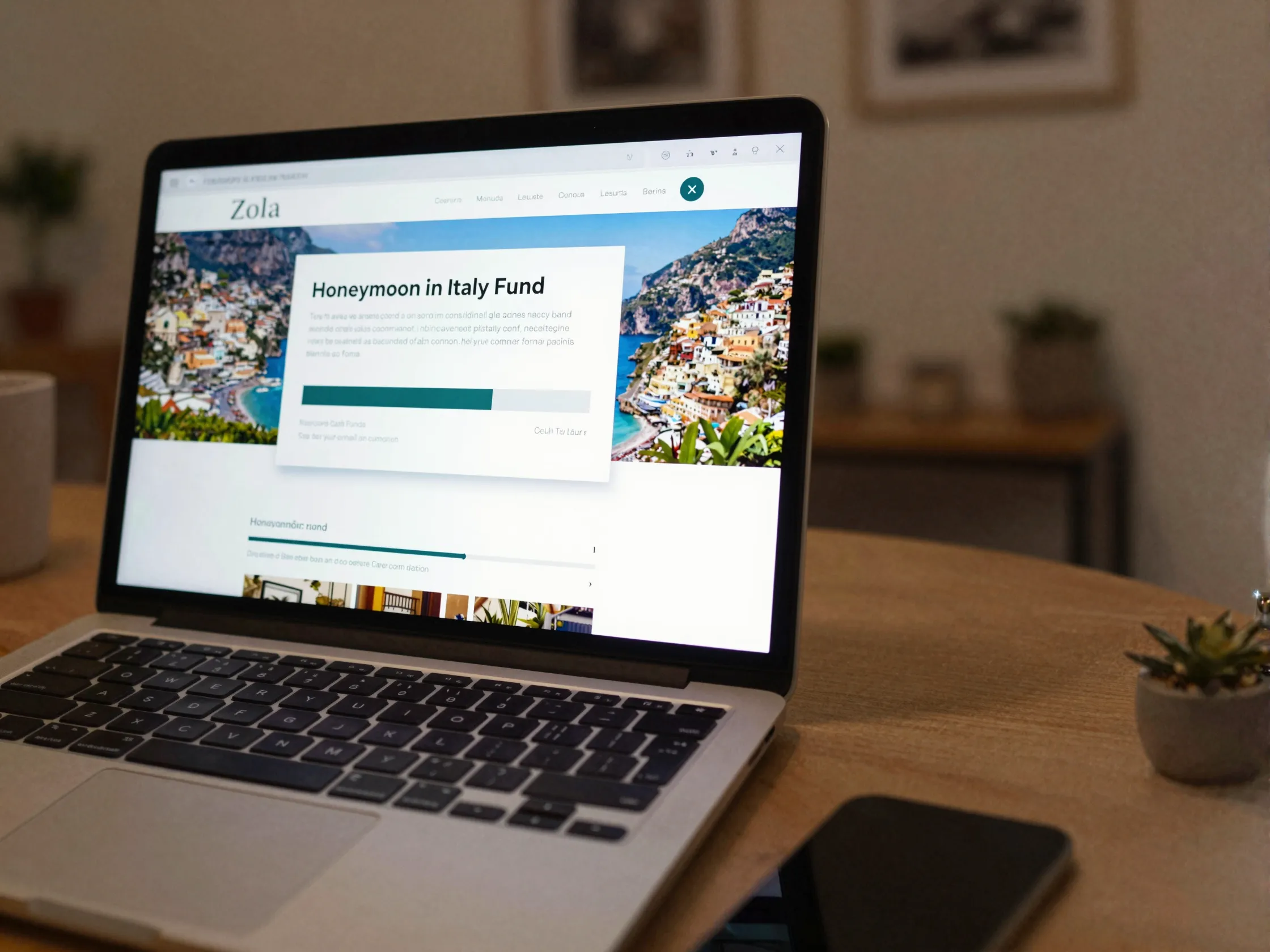 Laptop screen showing a personalized honeymoon cash fund