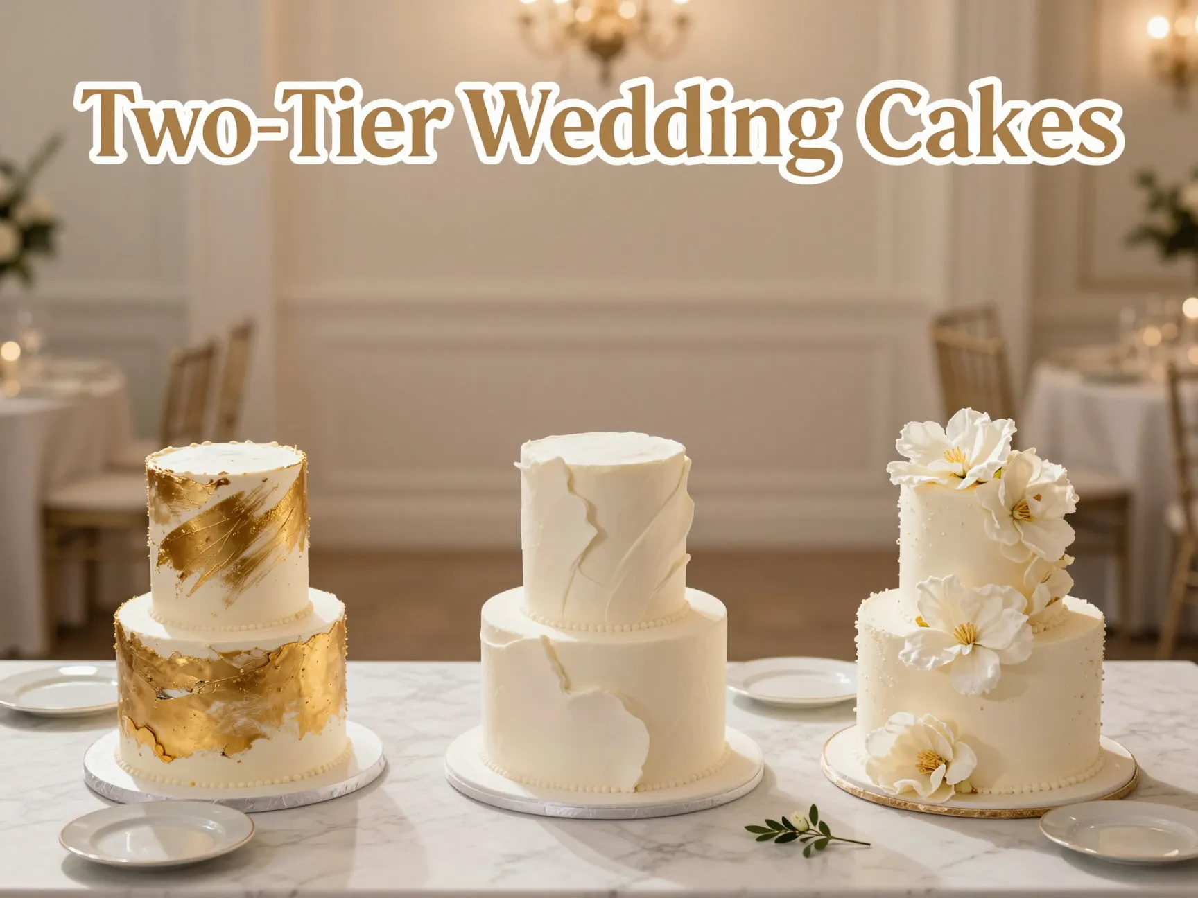 Golden sculptural floral cakes intimate wedding chic celebration mood