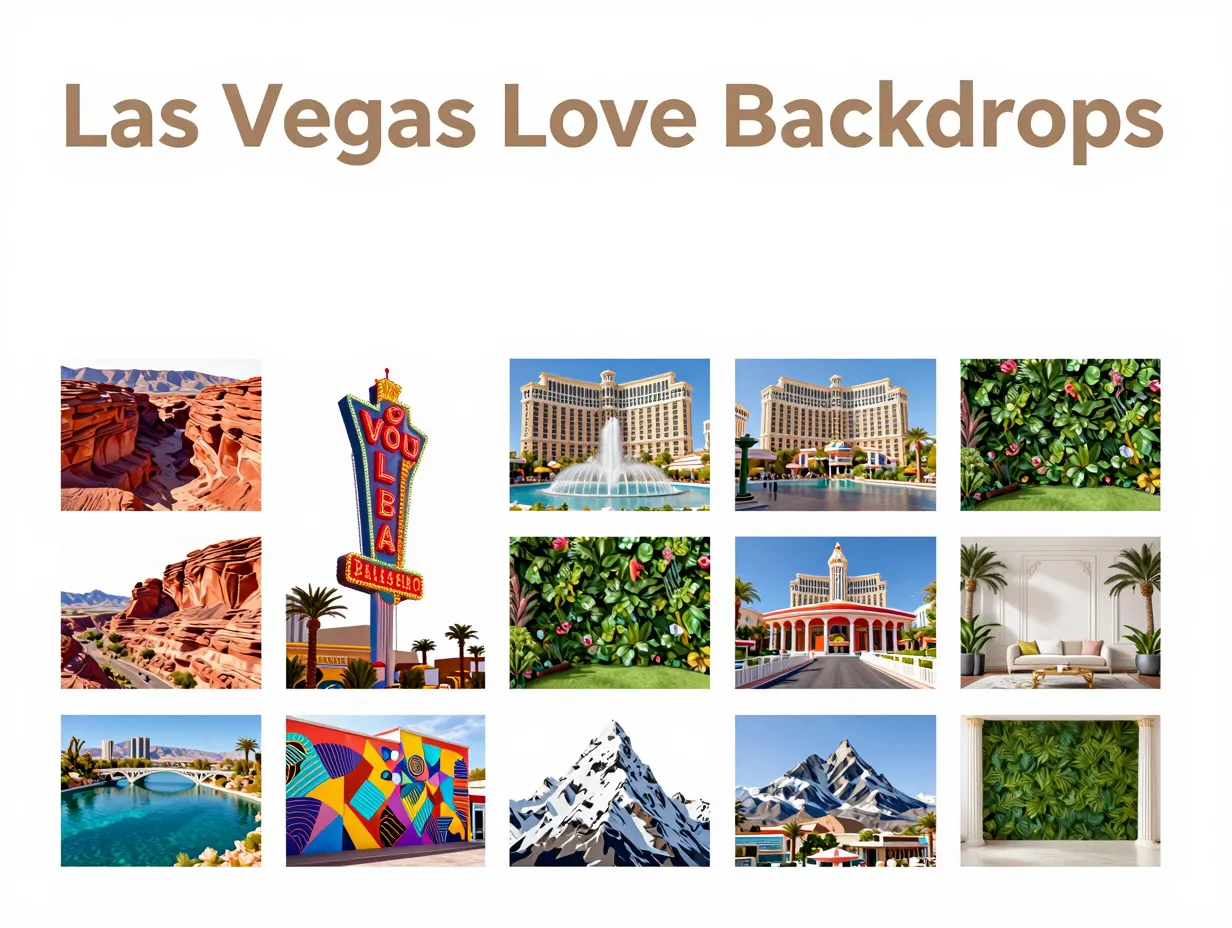 Nine iconic las vegas engagement photo backdrop miniature scenes flat lay