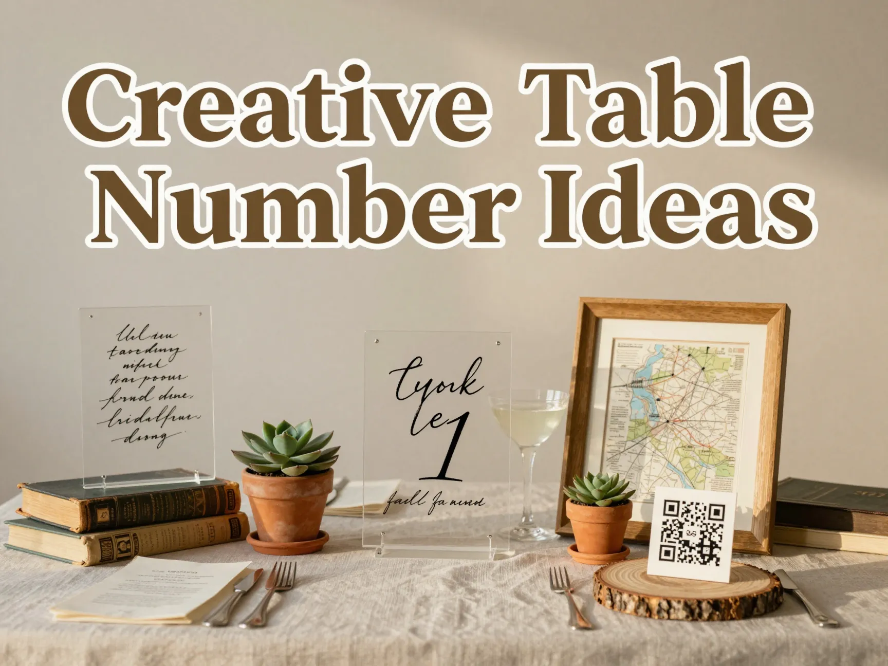 Vintage book succulent acrylic map glass qr wedding table number ideas