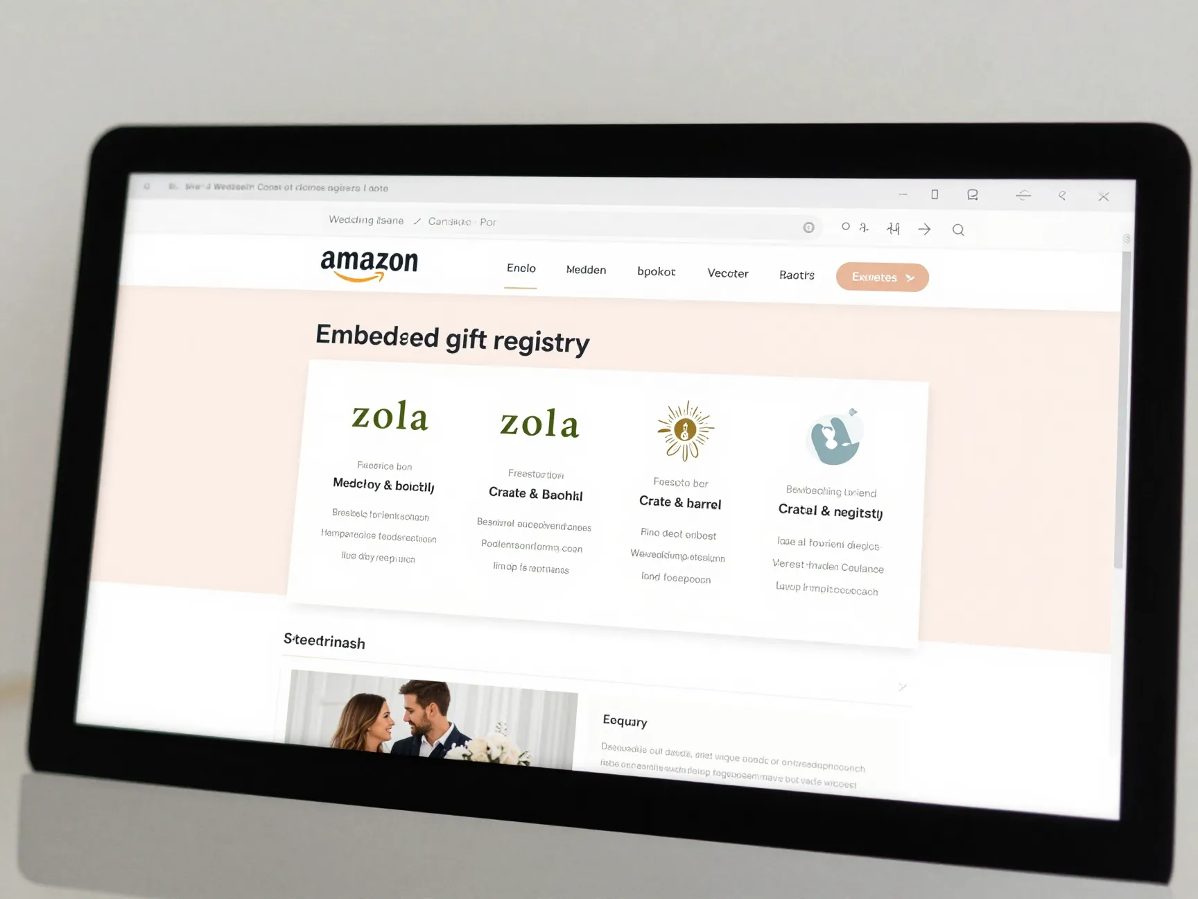 Wedding website page showing embedded gift registry links