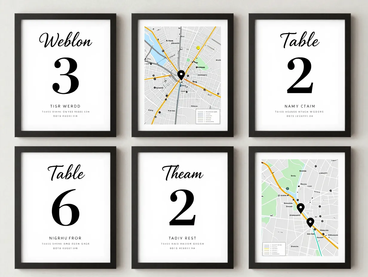 Framed travel map prints destination wedding table number locations