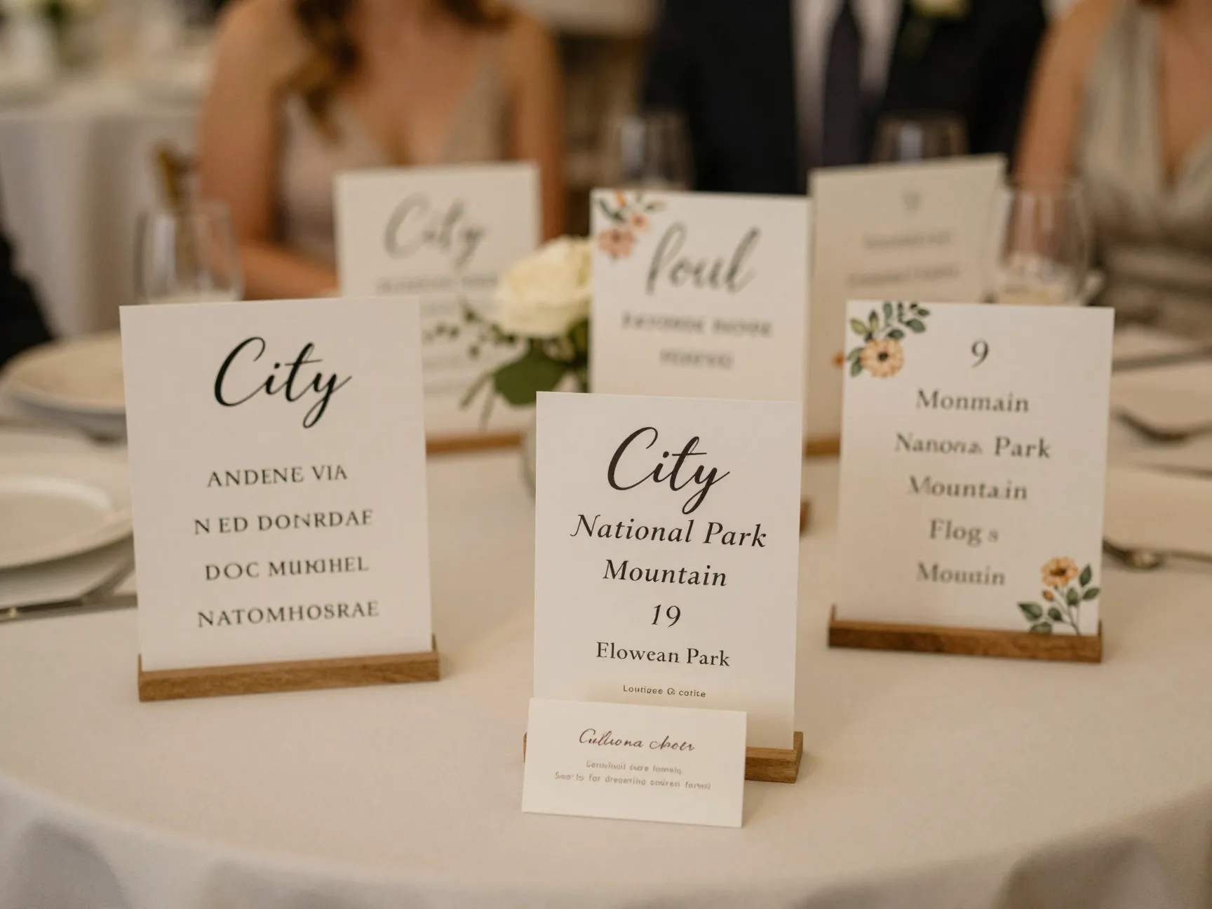 Themed table names meaningful wedding signage city flower names