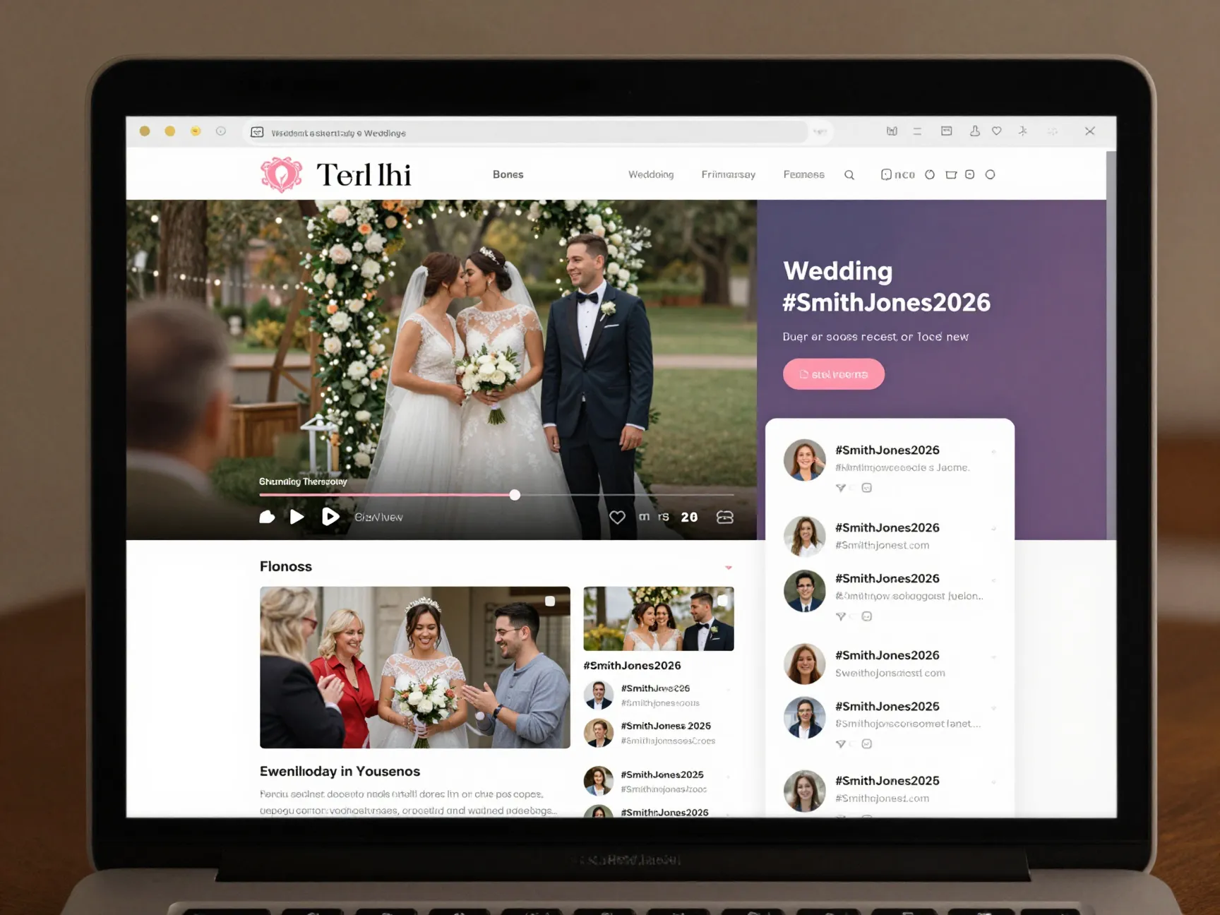 Wedding livestream embed and social media hashtag display on website