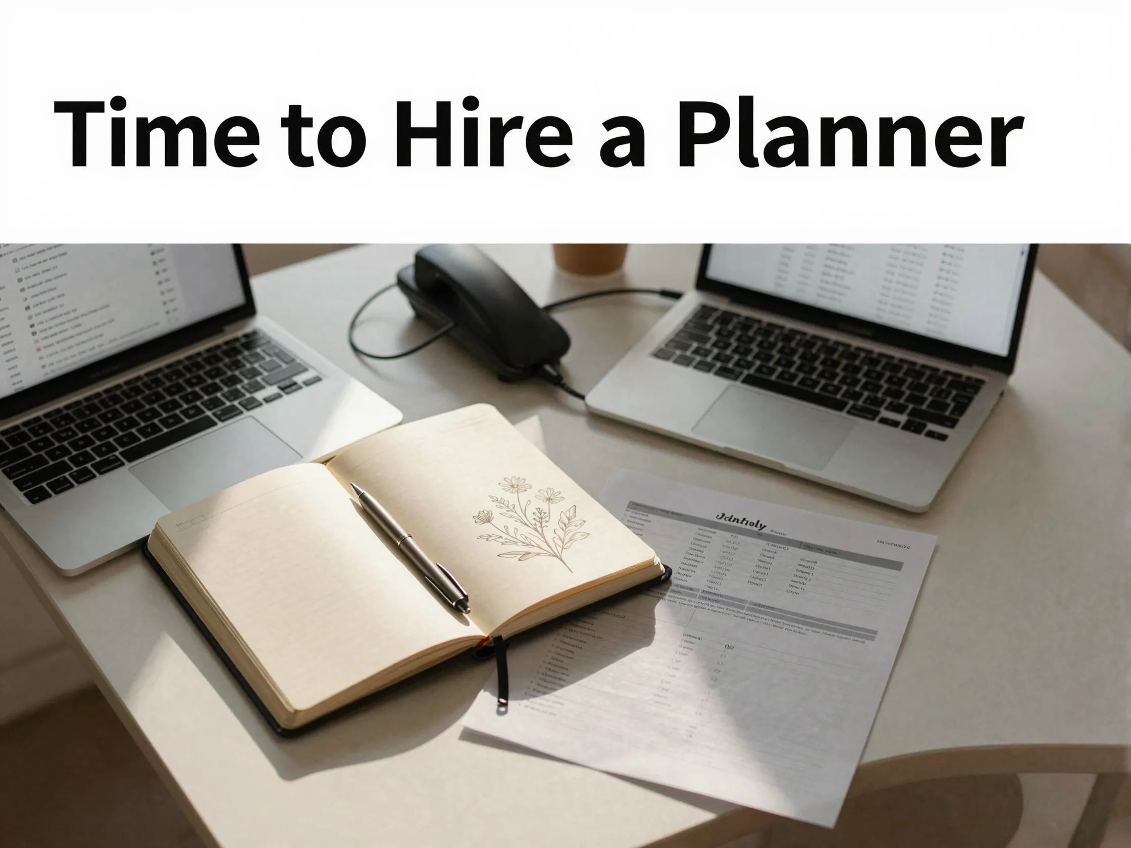 Chaotic desk wedding stress planner notebook floral sketch sunrise relief