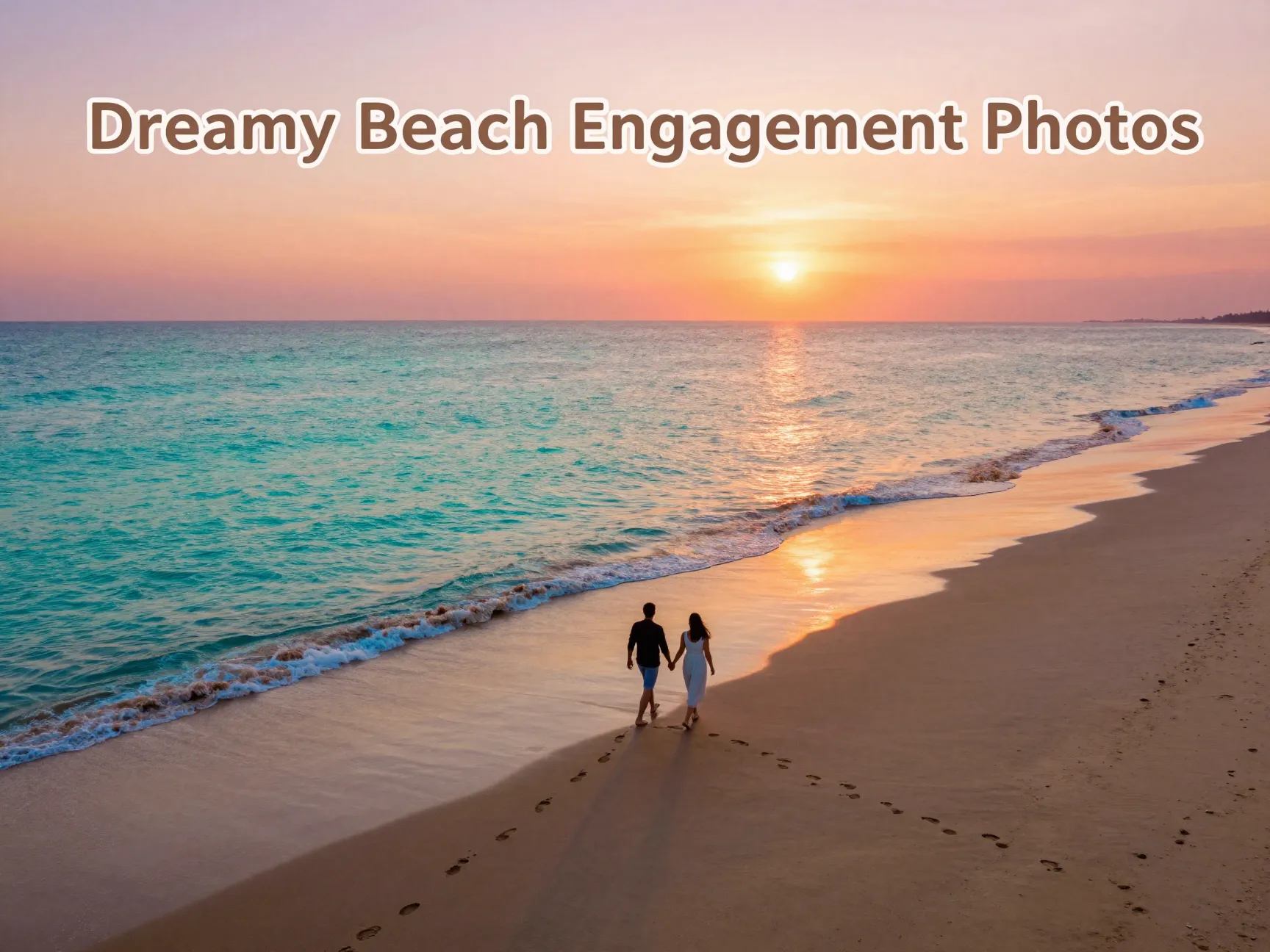 Couple silhouette sunset beach walking water edge reflection