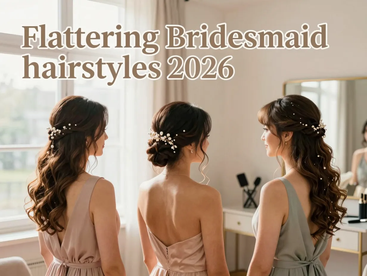 Three bridesmaids showcasing 2026 romantic effortless wedding hairstyles