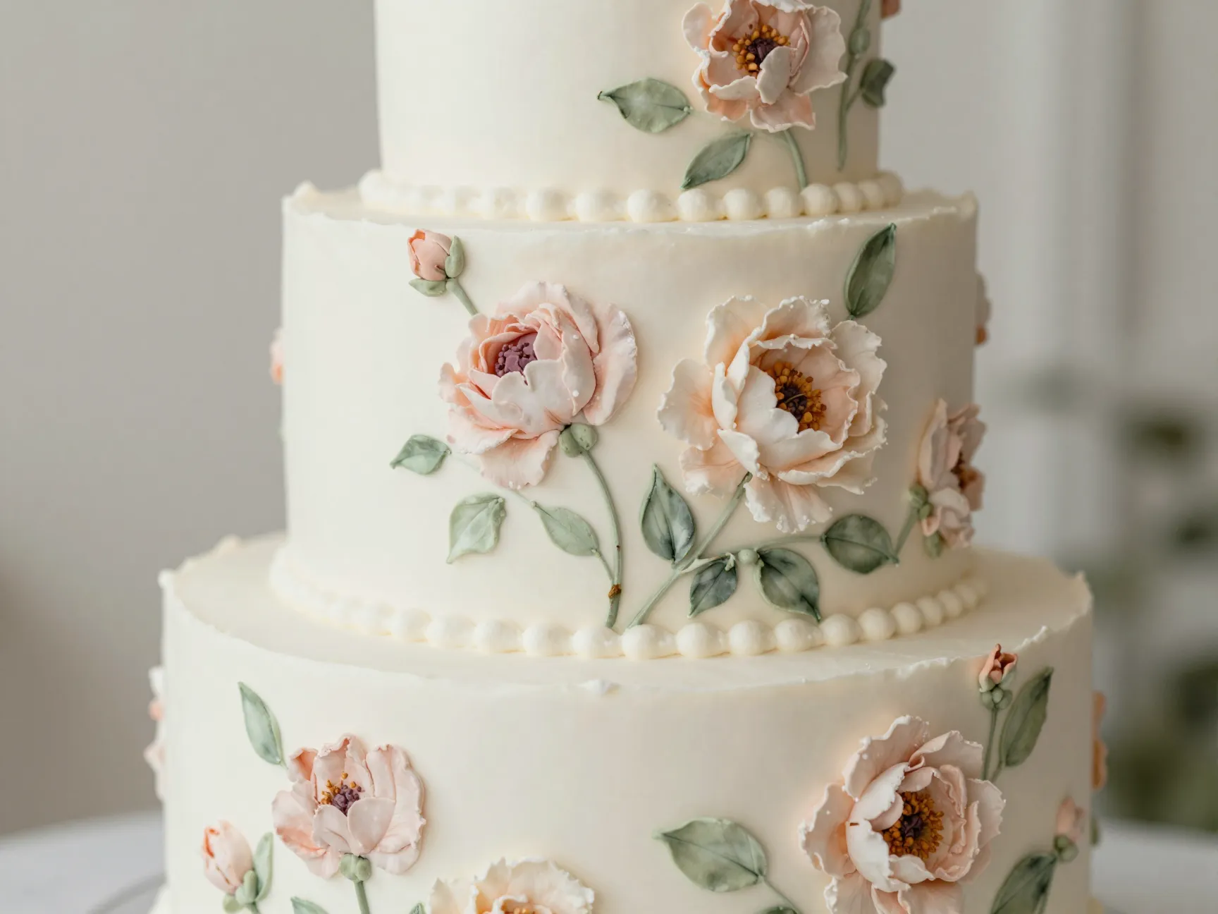 Garden bridgerton aesthetic hand painted floral cake in soft blush colors