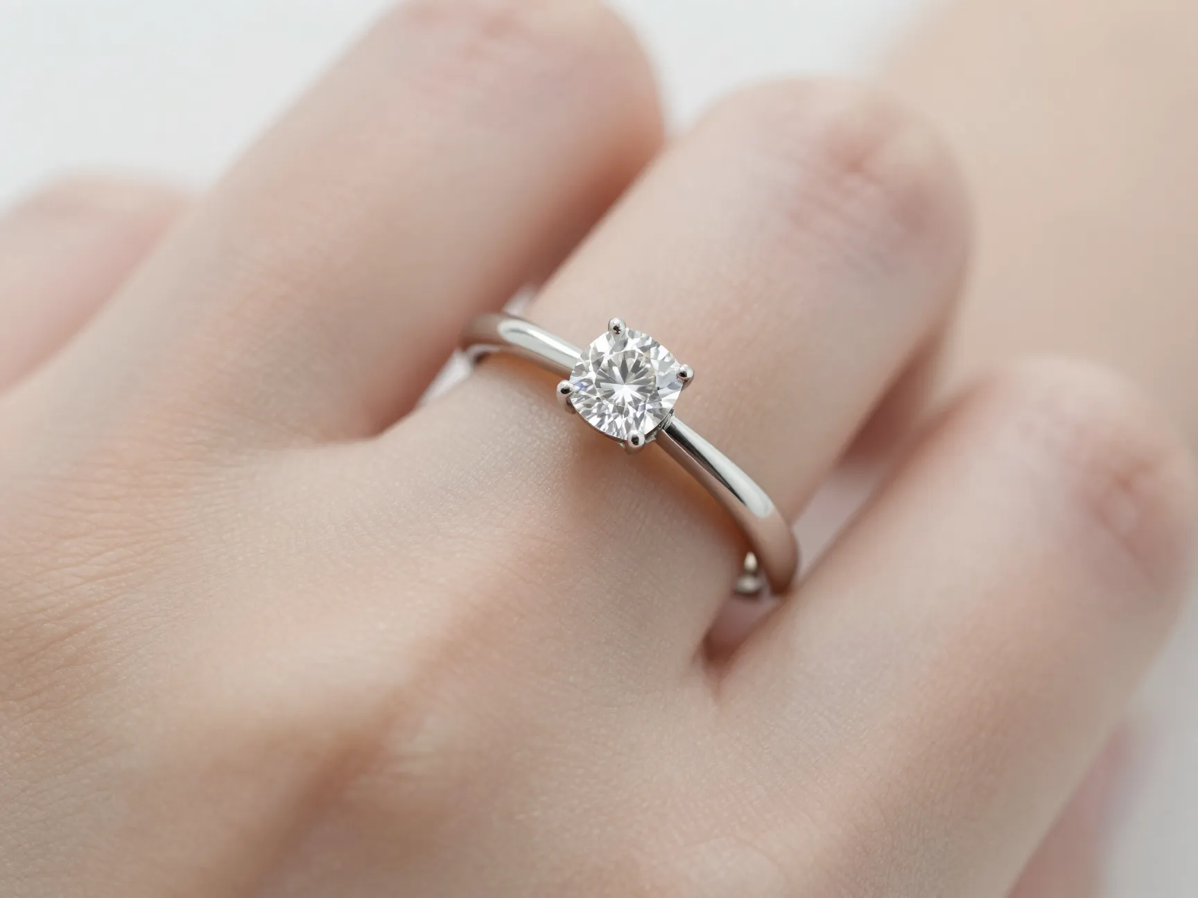 East west cushion cut diamond ring on finger minimalist