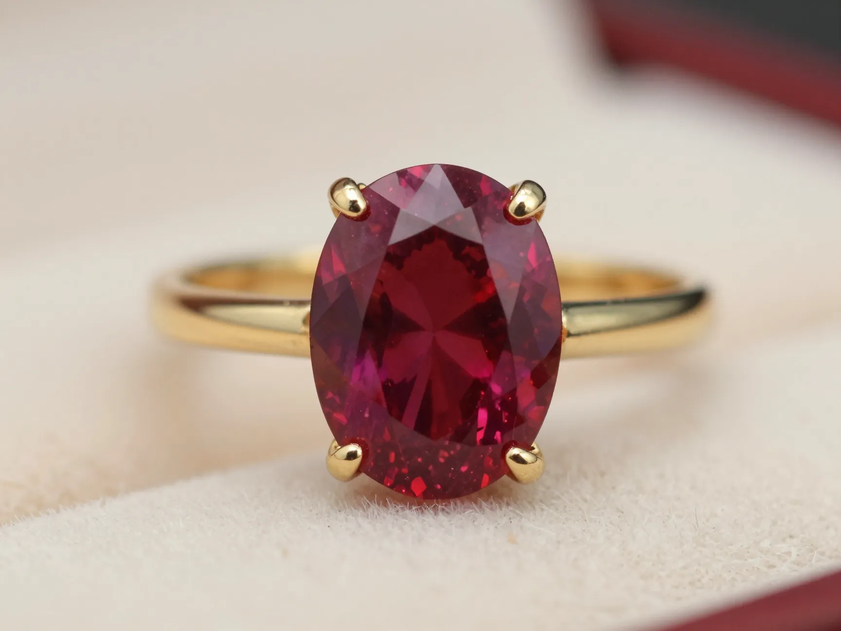 Red padparadscha sapphire center stone solitaire yellow gold
