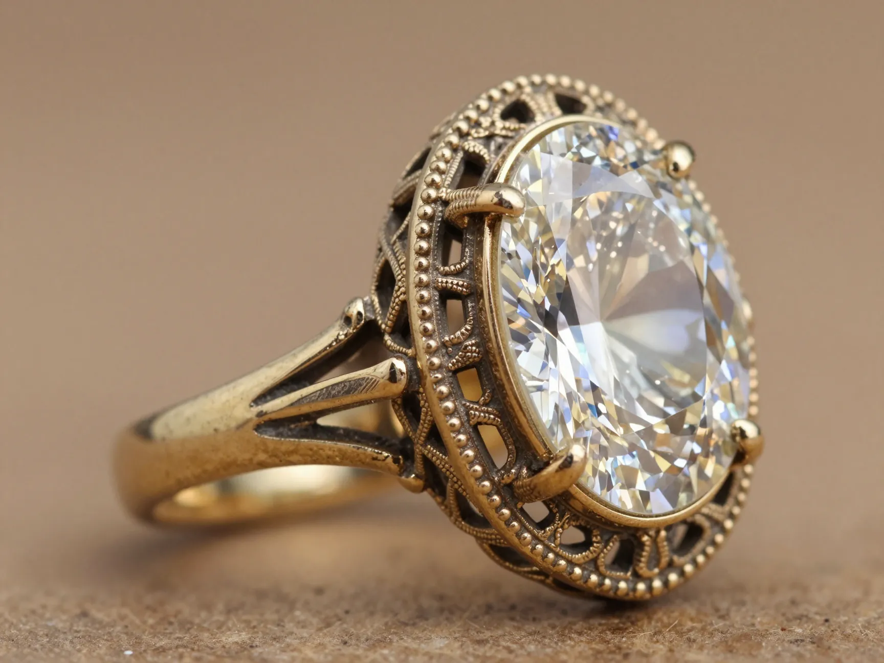 Elongated cushion diamond vintage milgrain filigree setting