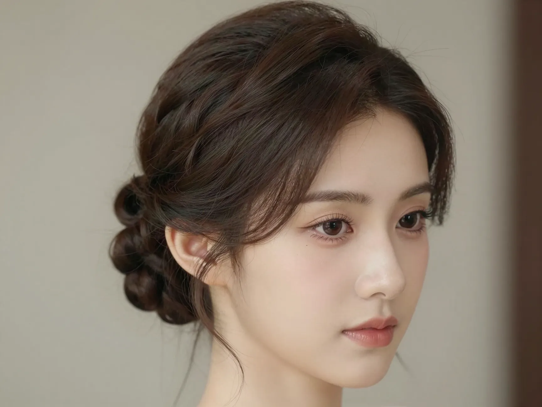 Classic updo with intentional soft s wave face framing tendrils