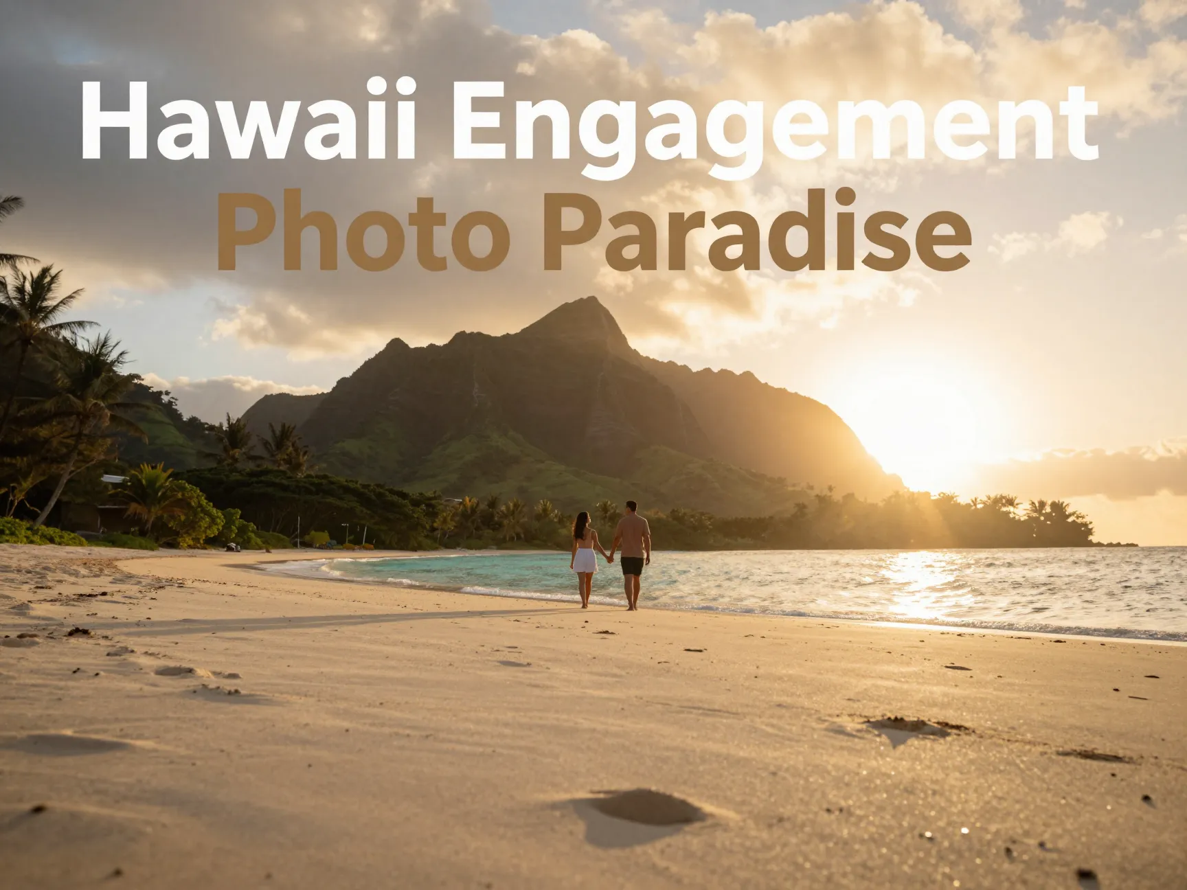 Golden hour silhouette couple beach mountain chinamans hat