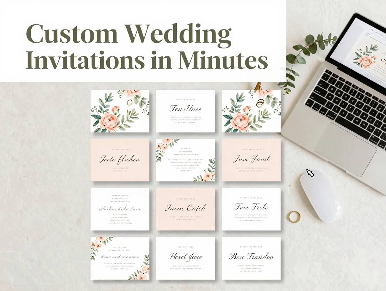 Nine wedding invitation templates grid online editor flat lay design