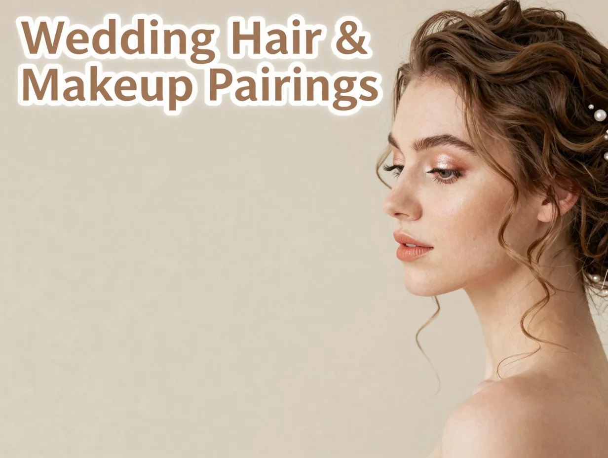 Romantic updo soft glam makeup pearl pin bridal beauty closeup