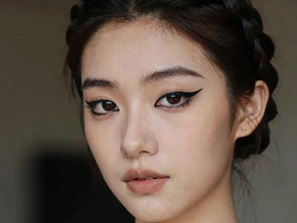 Braided crown graphic eyeliner festival wedding