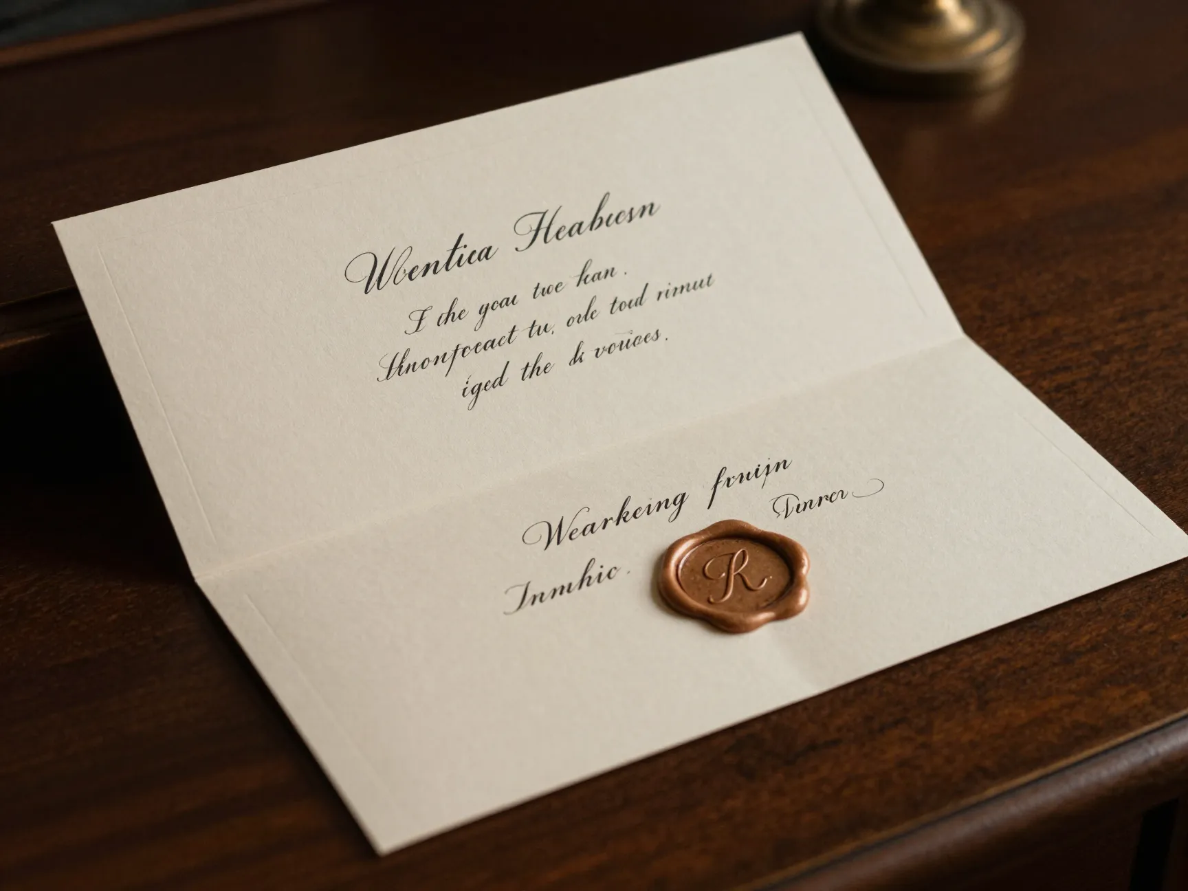 Vintage calligraphy wedding invitation on elegant cream card stock