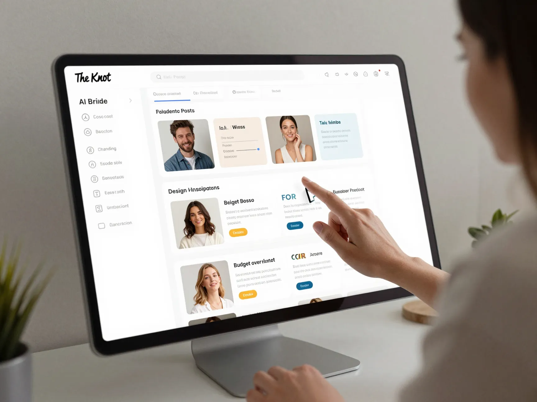 Bride interacting ai powered planning tools recommendations vendor suggestions desktop interface