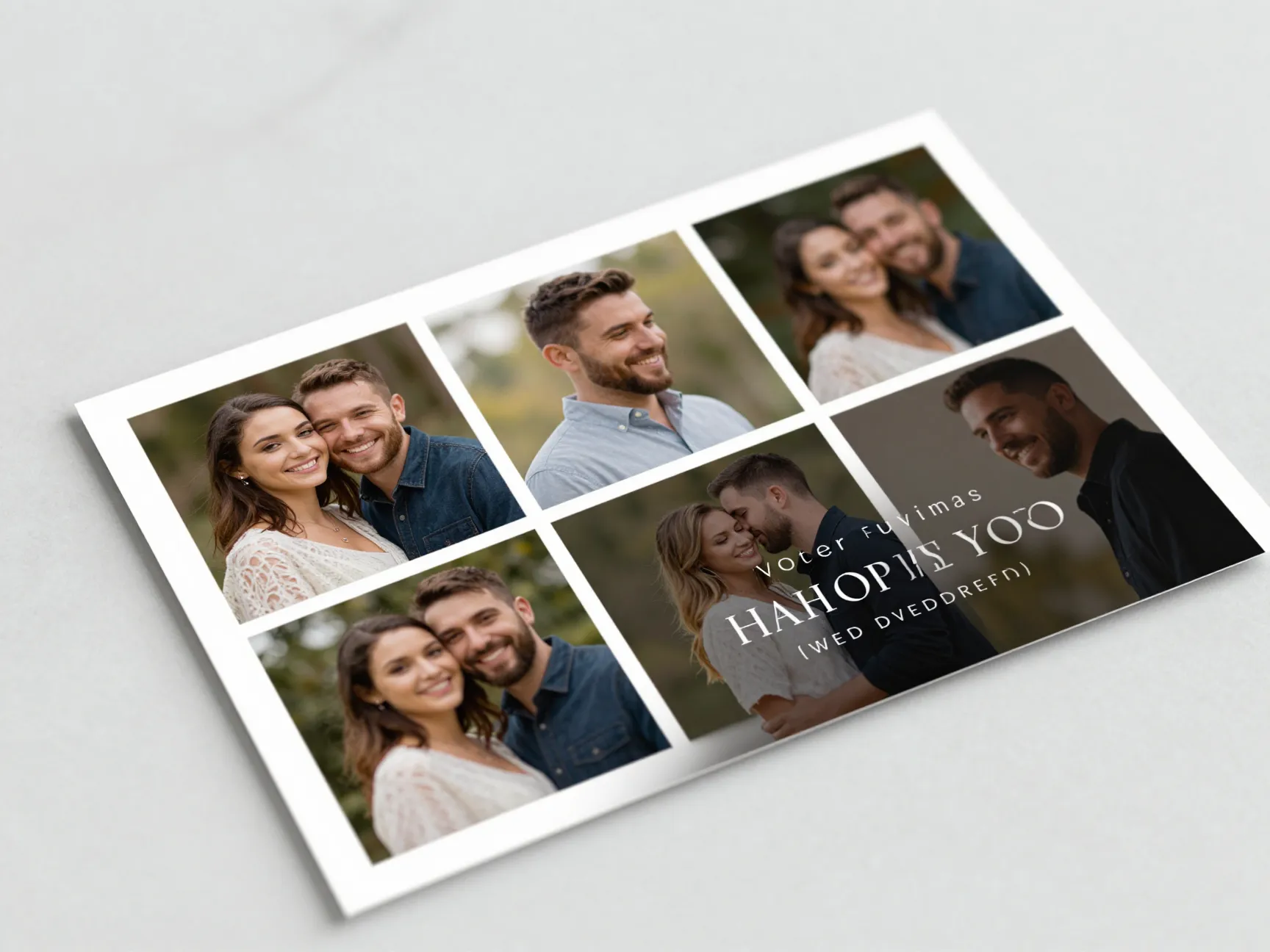 Photo collage wedding invitation template with couple engagement photos