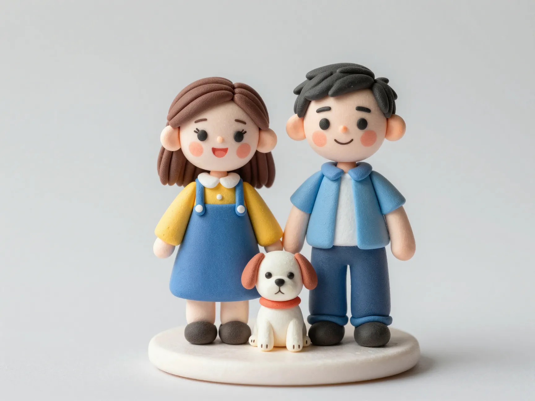 Whimsical polymer clay couple with dog character topper