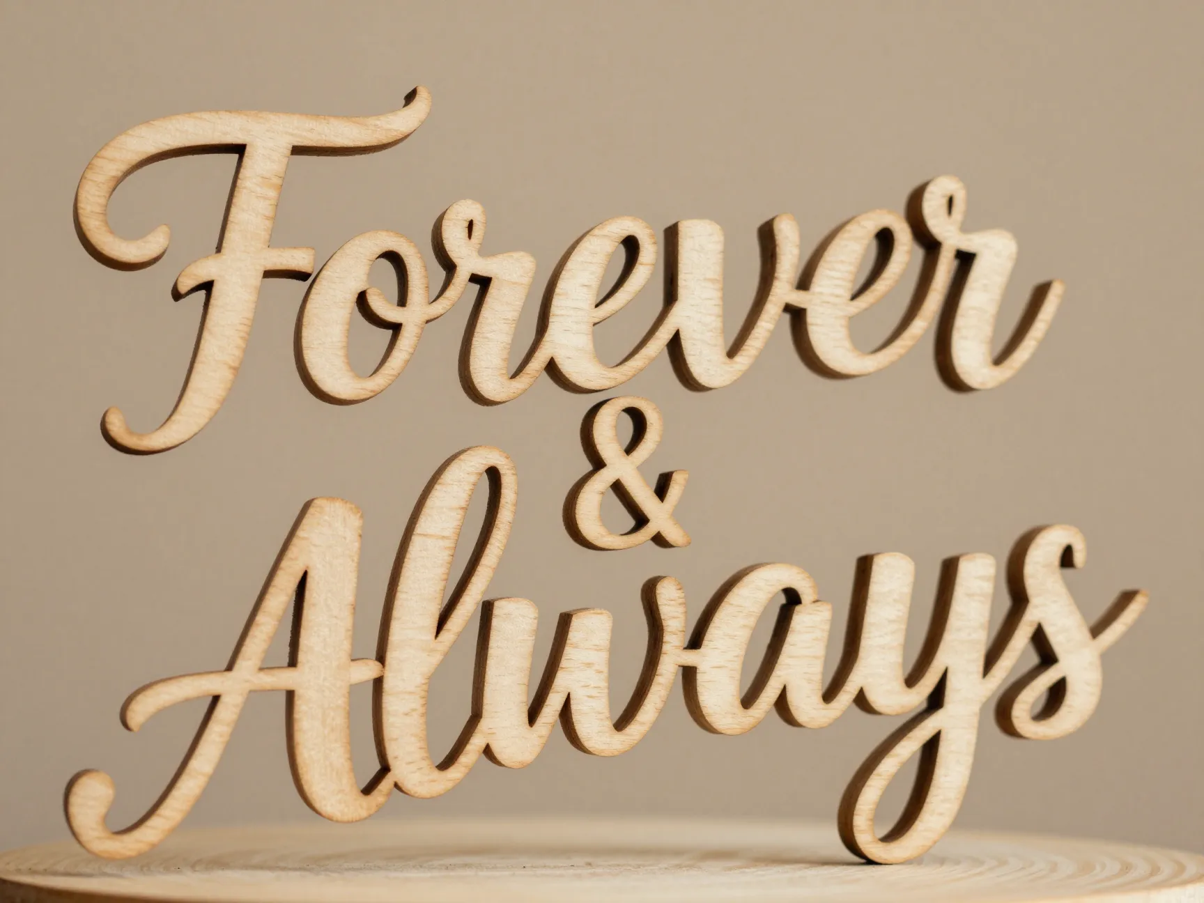 Romantic calligraphy forever always birch wood topper