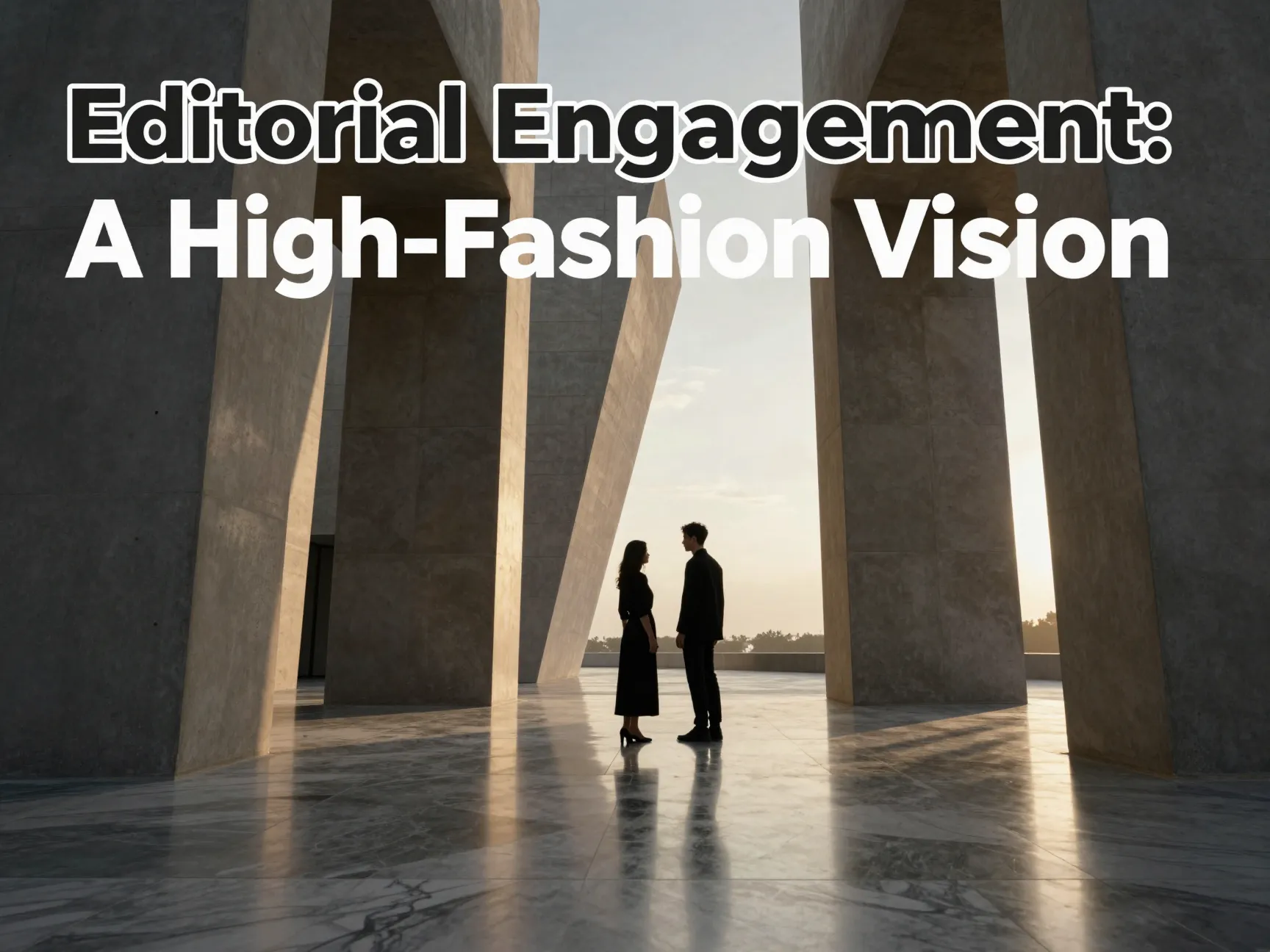 Couple silhouetted geometric architecture golden hour magazine worthy cinematic