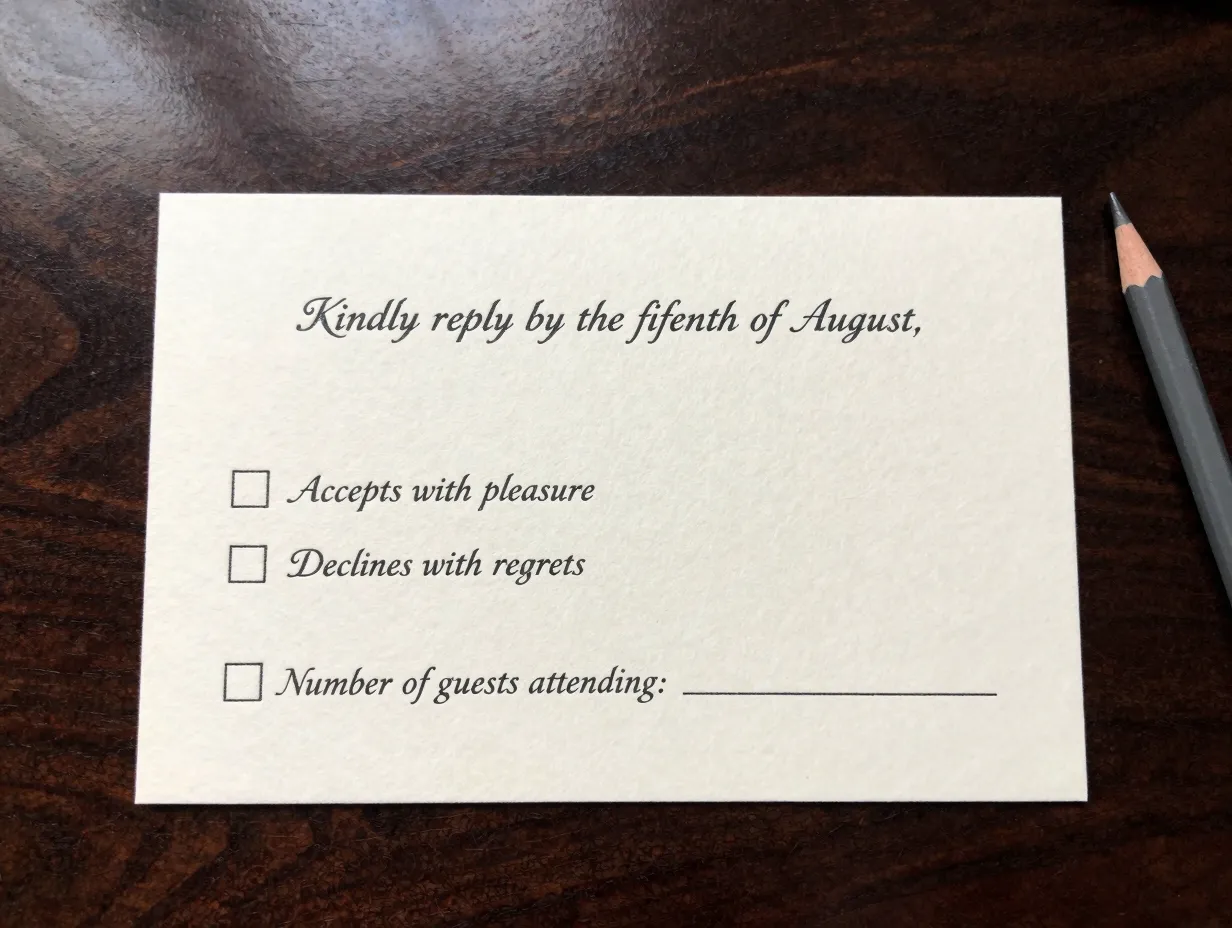 Classic formal wedding rsvp card with engraved text on ivory card stock