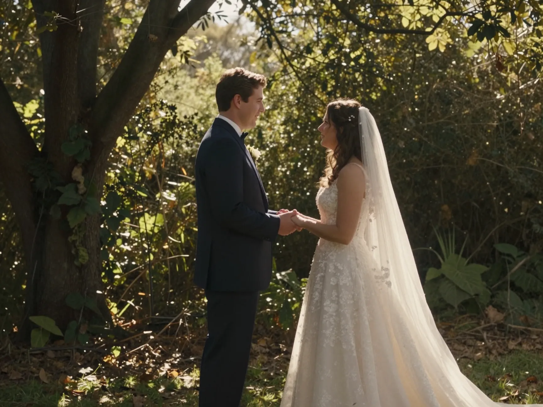 Couple exchanging private vows during first look moment