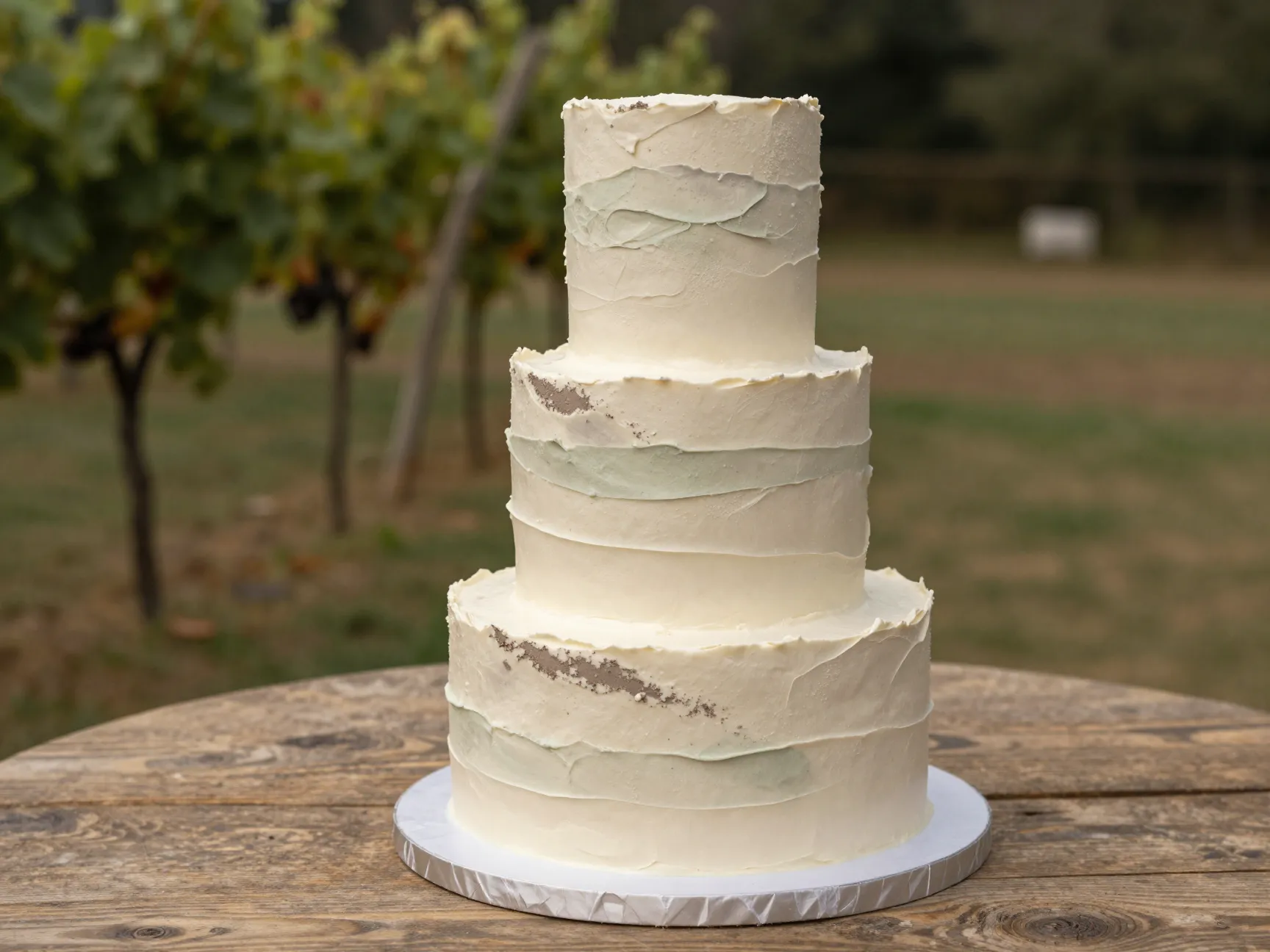Earthy neutral sage clay buttercream wedding cake with organic textures