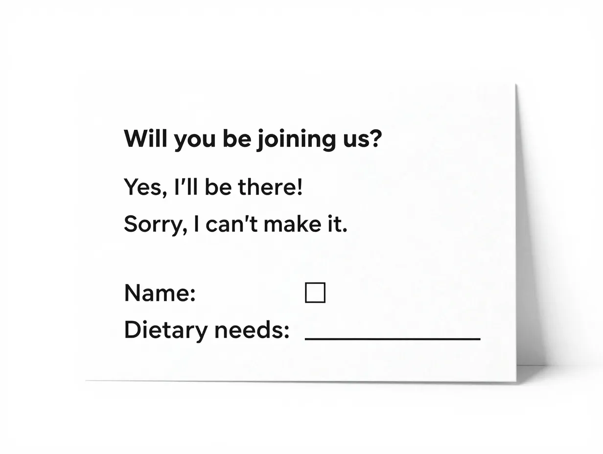 Minimalist editorial rsvp card with sans serif text and white space