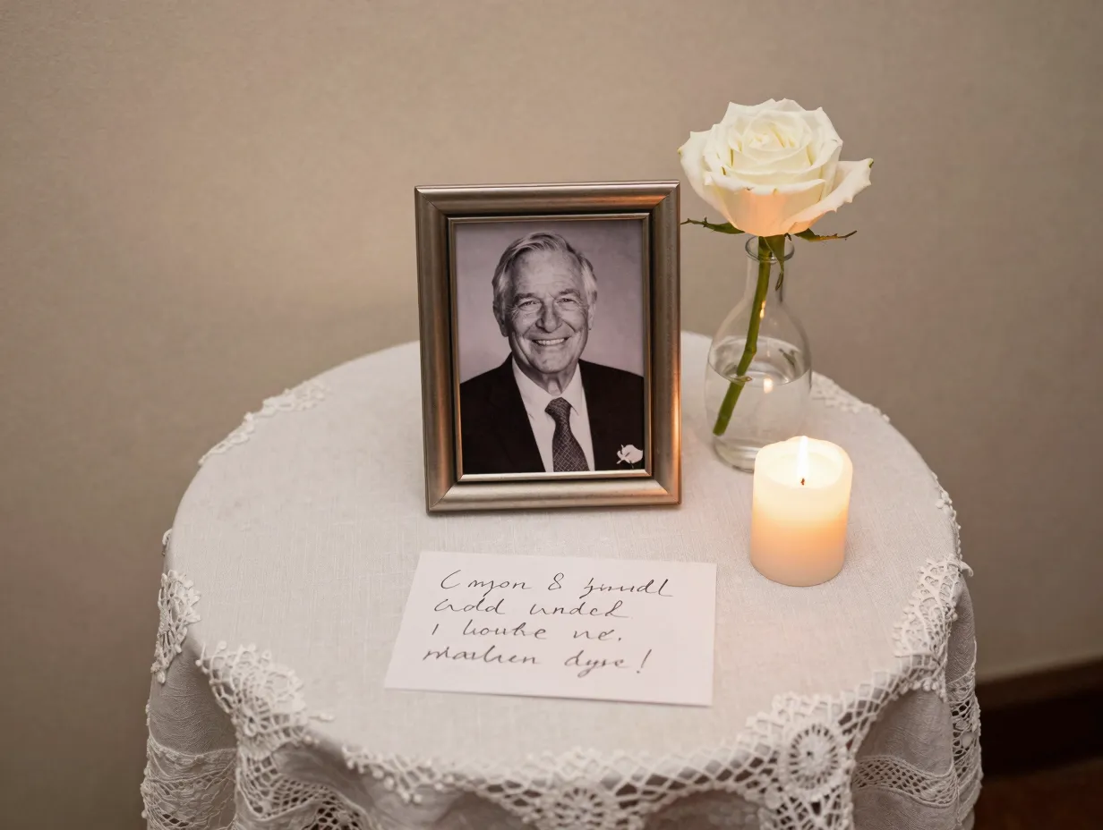 Small memorial table honoring absent loved ones at wedding
