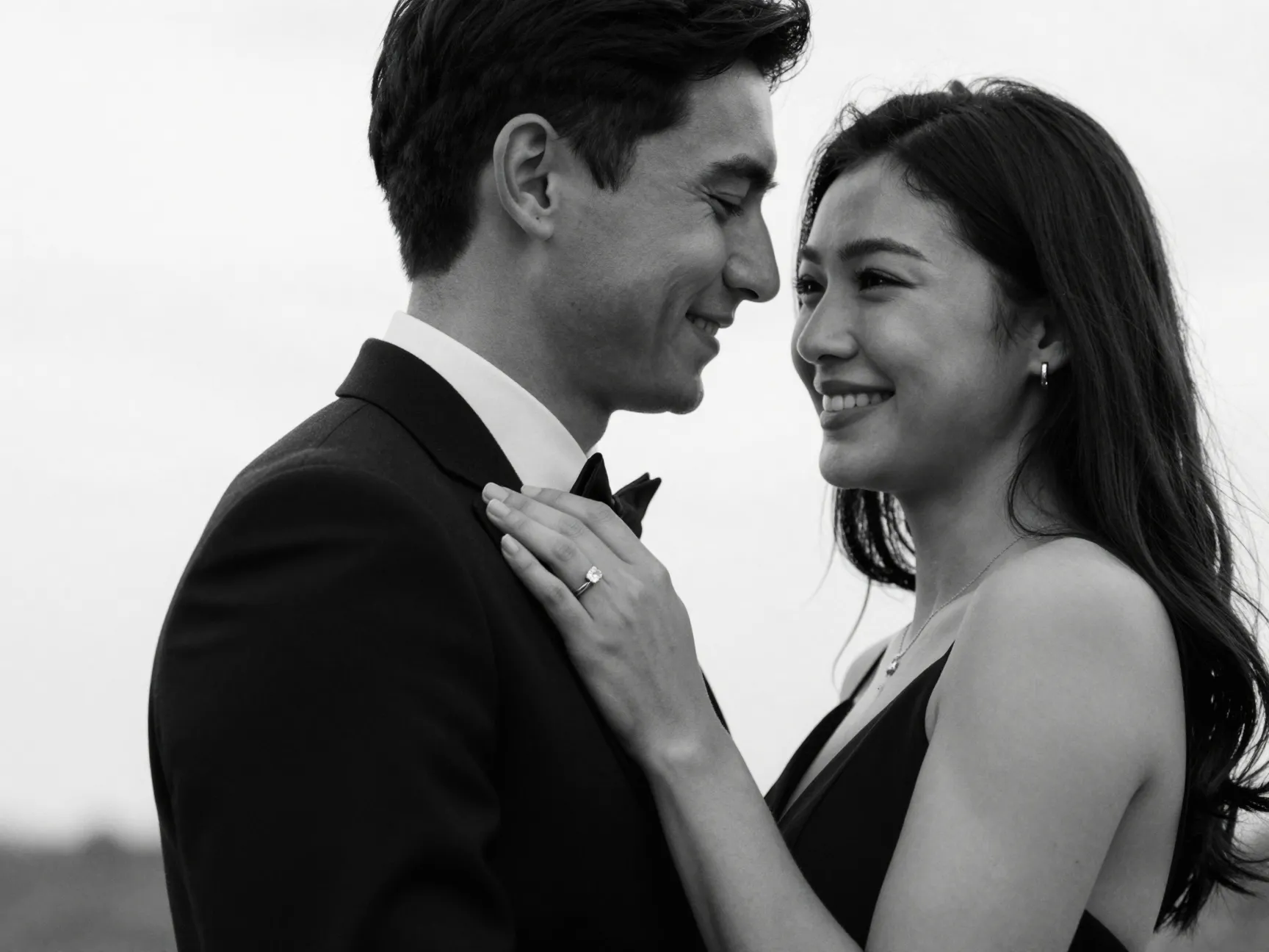 Classic black and white portrait elegant formal wedding photo invitation