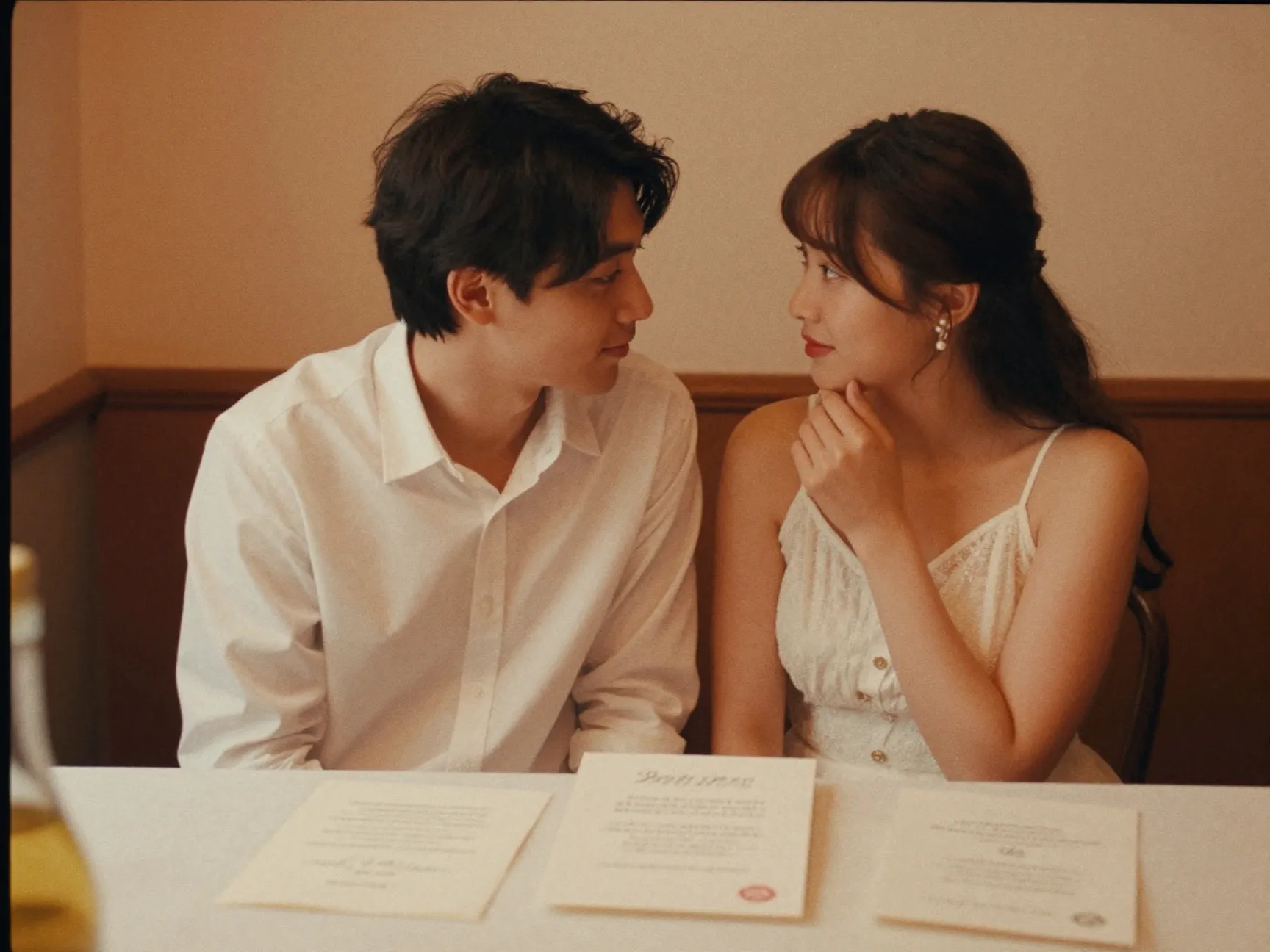 Film inspired grain photo nostalgic vintage romantic wedding invitation