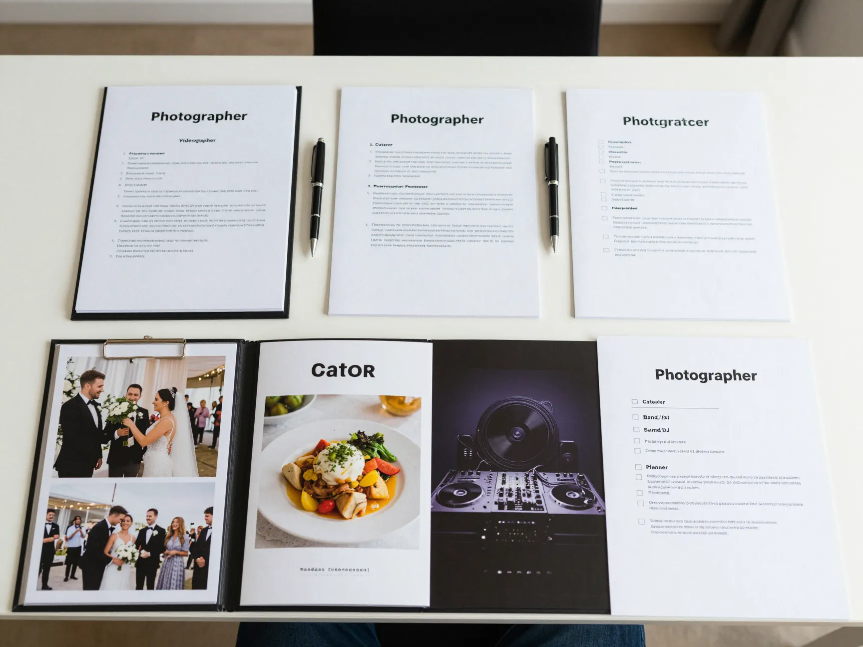 Vendor contracts and portfolios for photographer caterer and dj