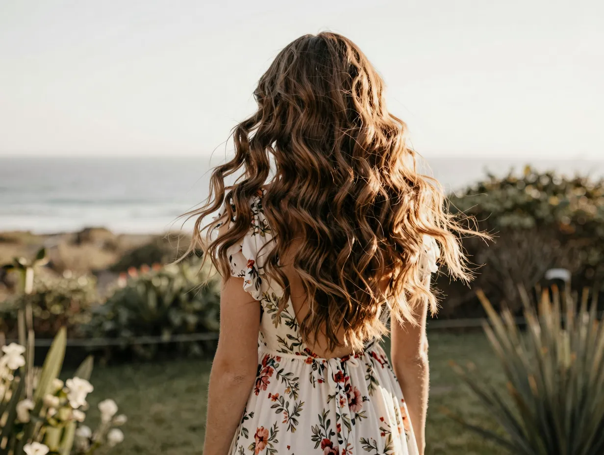 Soft effortless romantic loose waves at bohemian outdoor wedding
