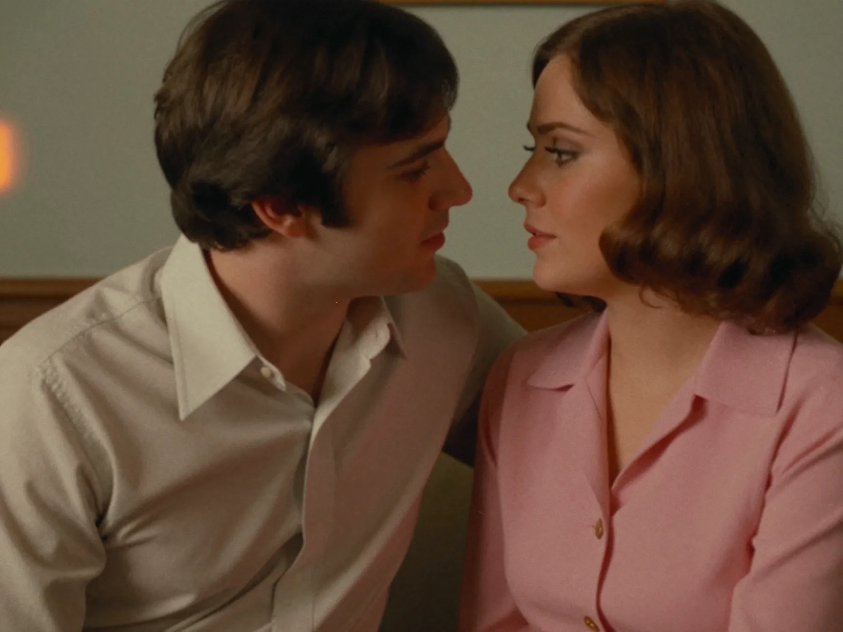 Vintage film engagement couple analog grain light leak nostalgic