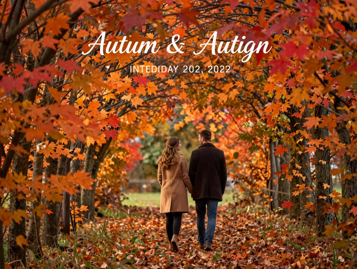 Seasonal nature integrated photo autumn botanical themed wedding invitation