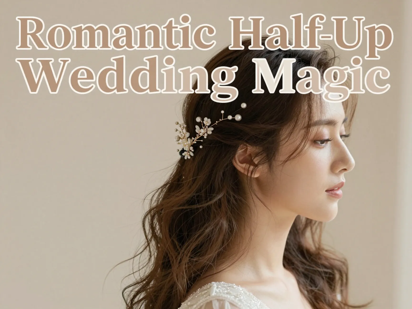 Hair bride pearls floral half up soft waves romantic portrait