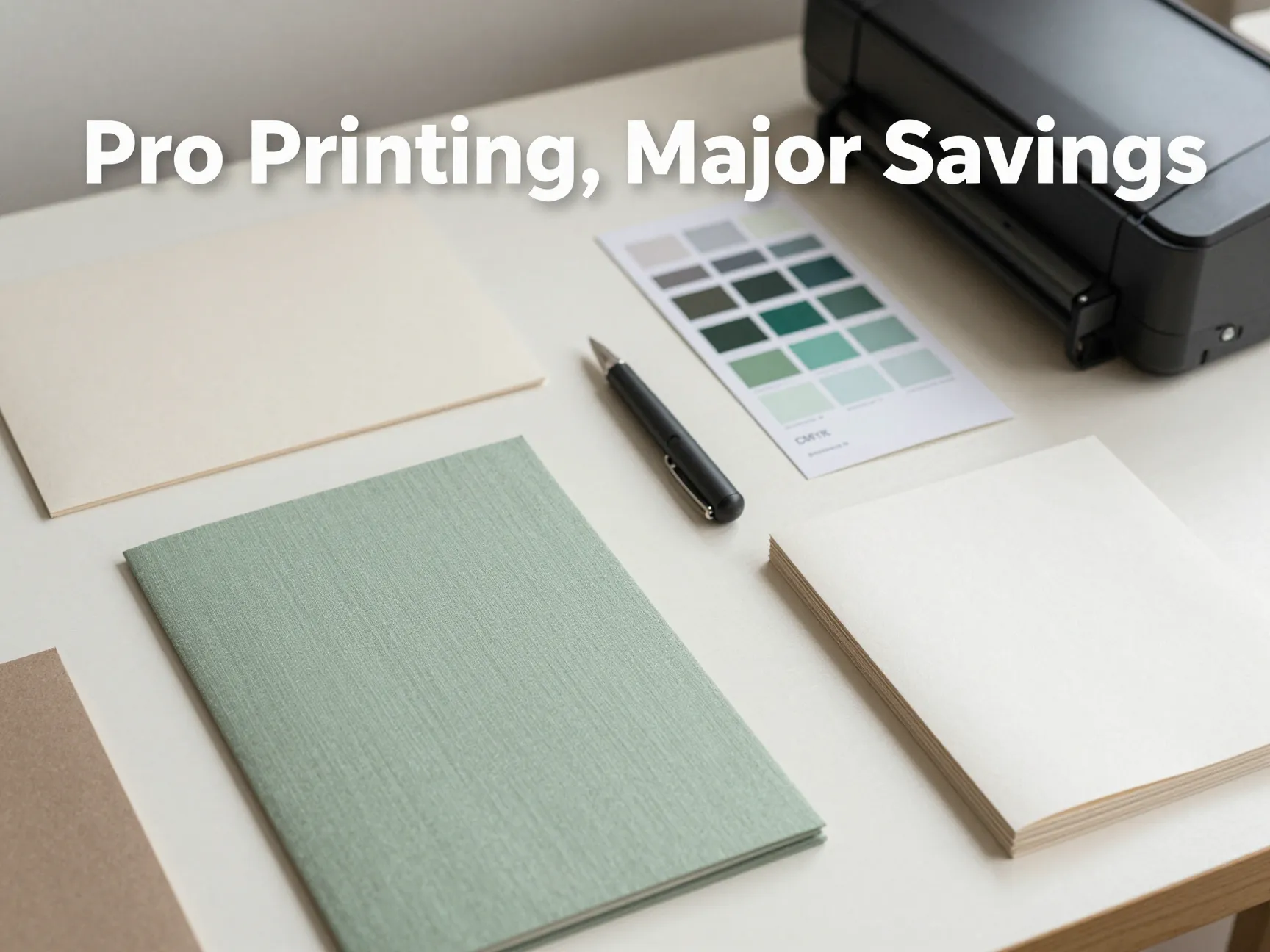 Sage green linen invitation tools flat lay craft table